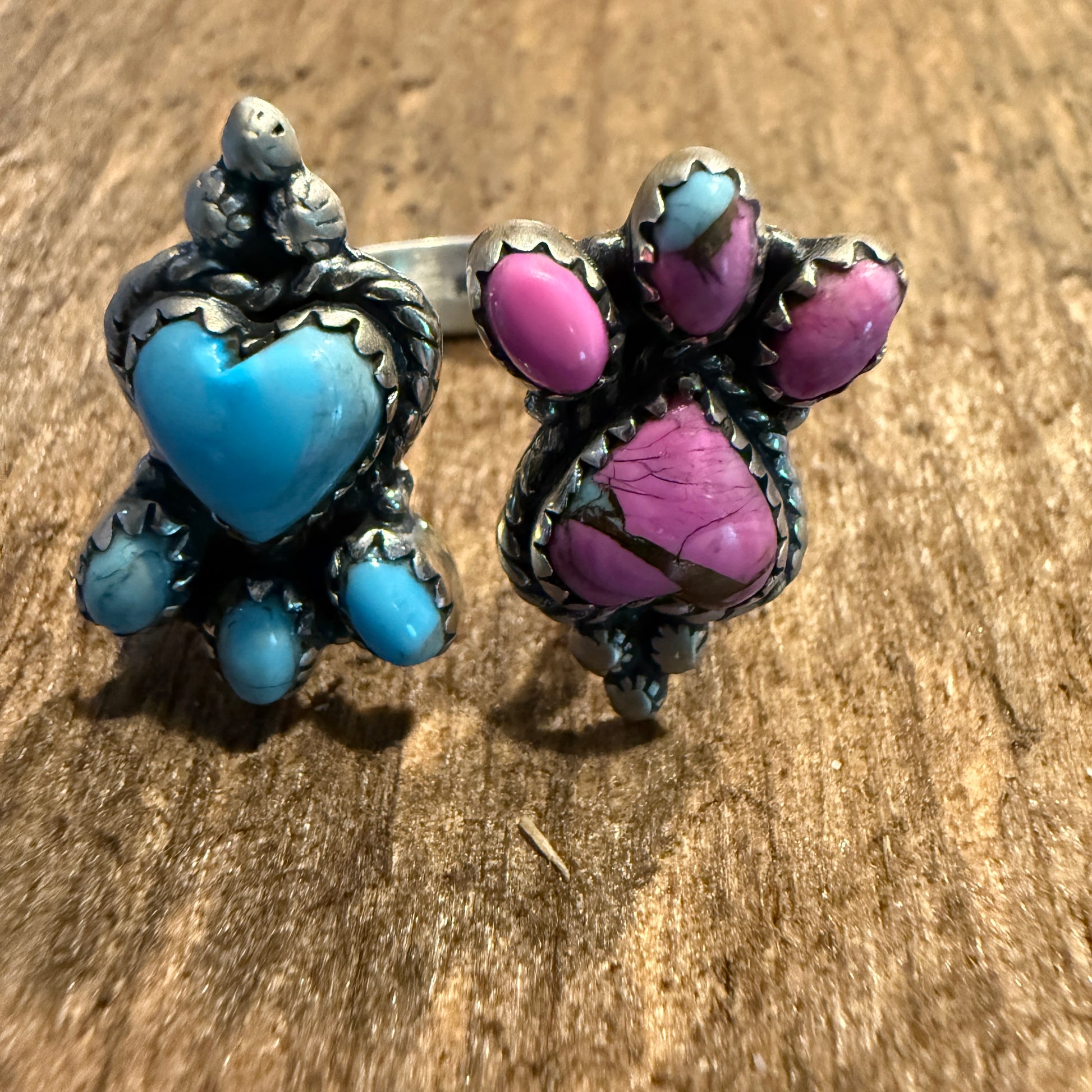 Cotton Candy Dahlia Turquoise Gemstone Adjustable Ring Sterling Silver Wild West Boho