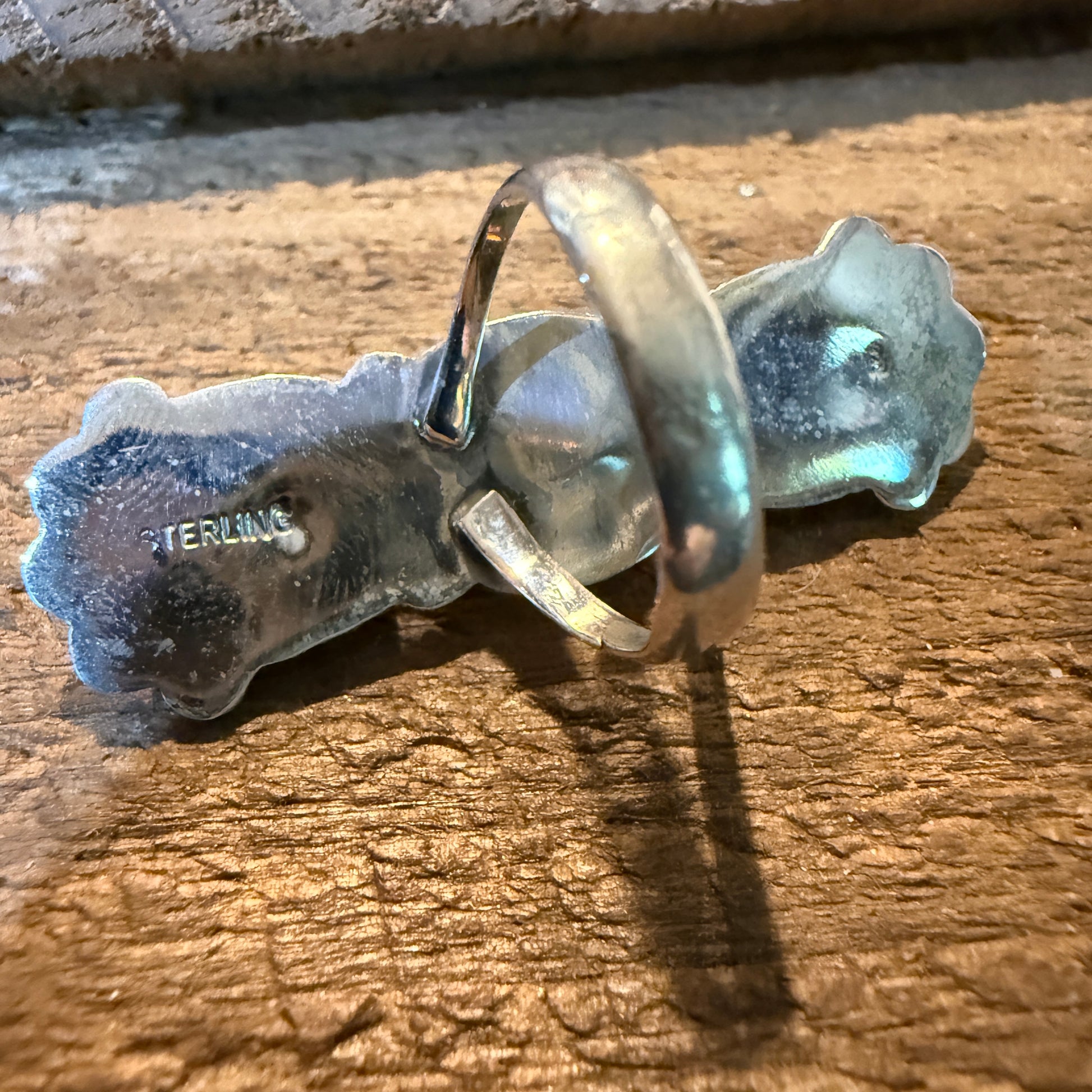 Pilot Mountain Turquoise Gemstone Sterling Silver Statement Ring Size 7.5 Wild West Boho