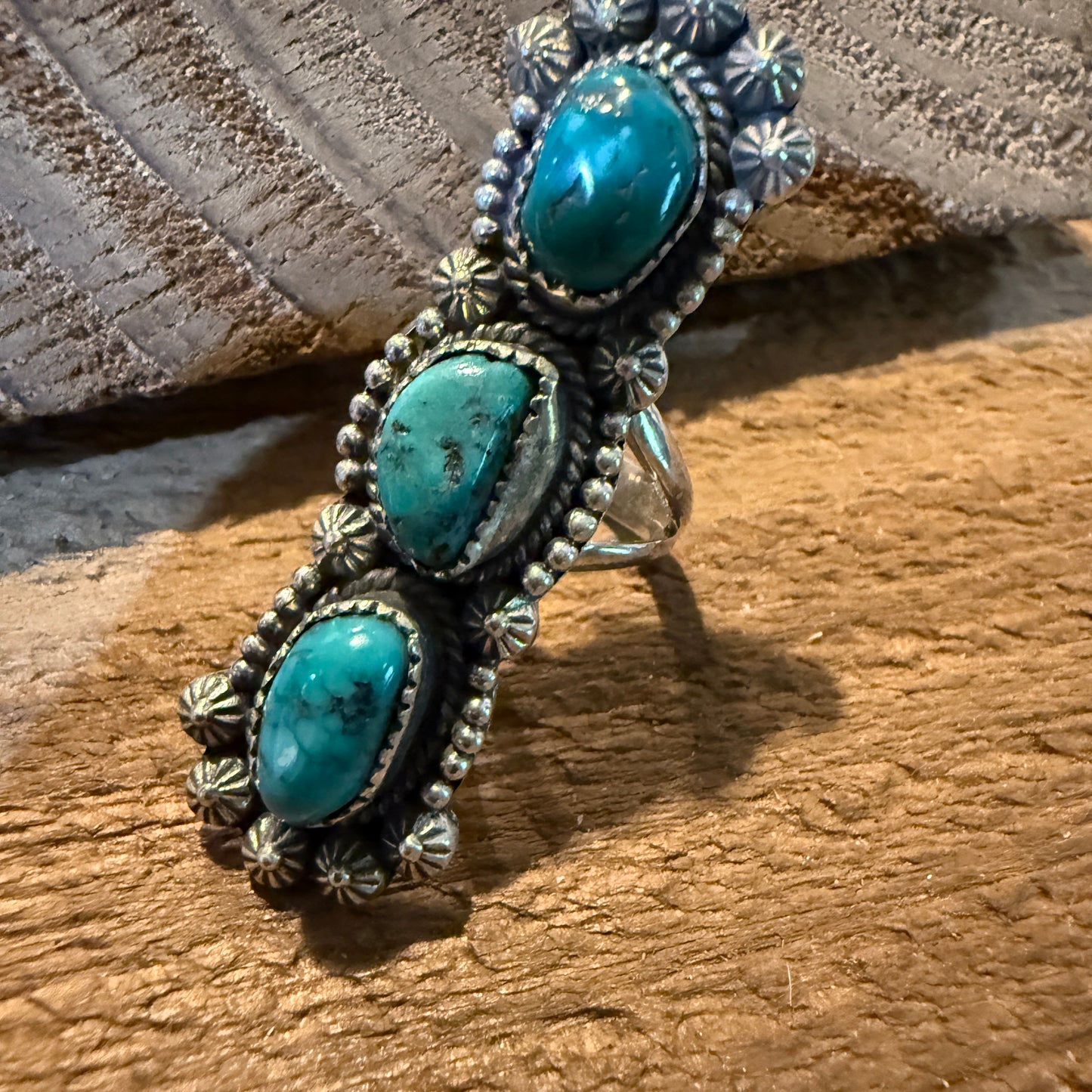 Pilot Mountain Turquoise Gemstone Sterling Silver Statement Ring Size 7.5 Wild West Boho