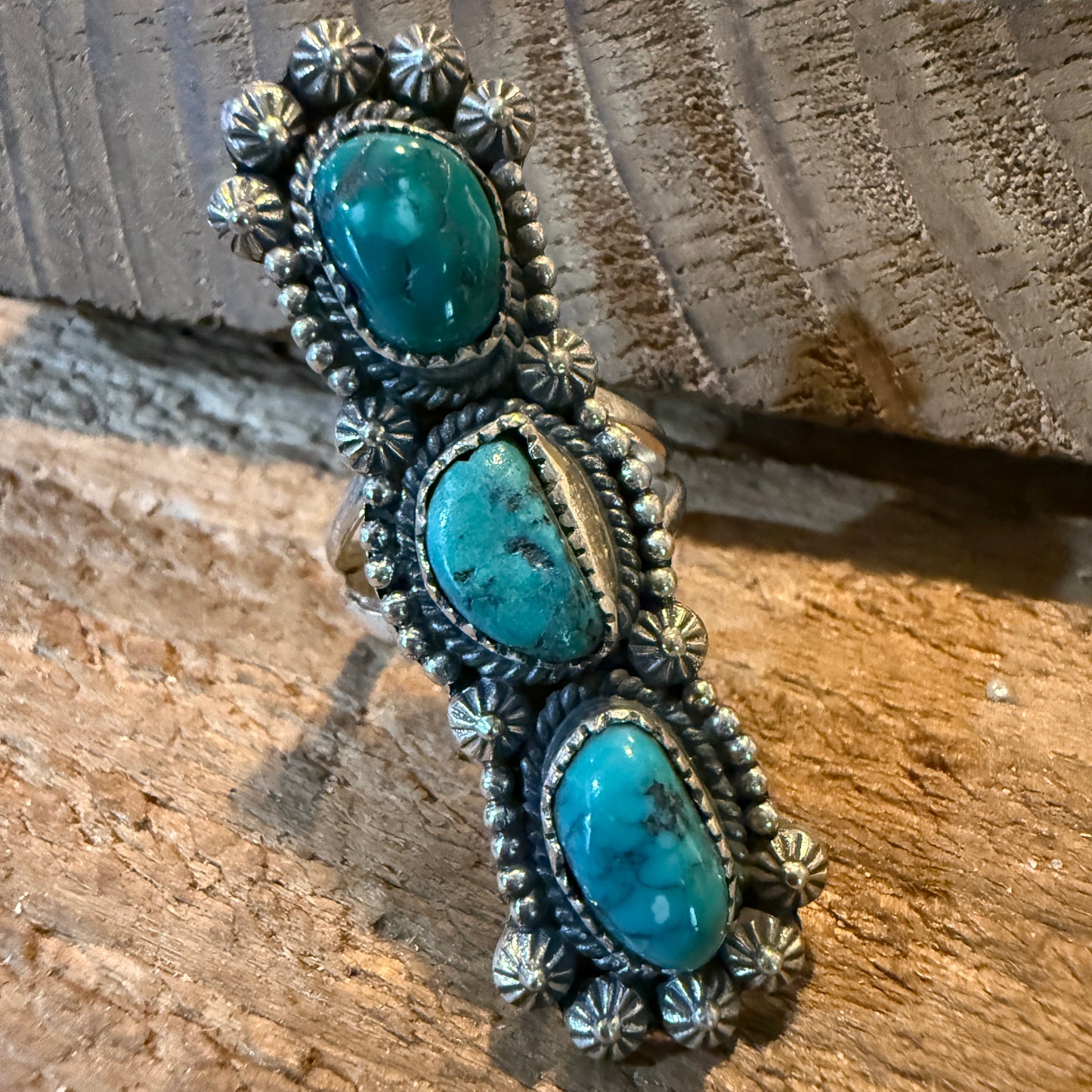 Pilot Mountain Turquoise Gemstone Sterling Silver Statement Ring Size 7.5 Wild West Boho
