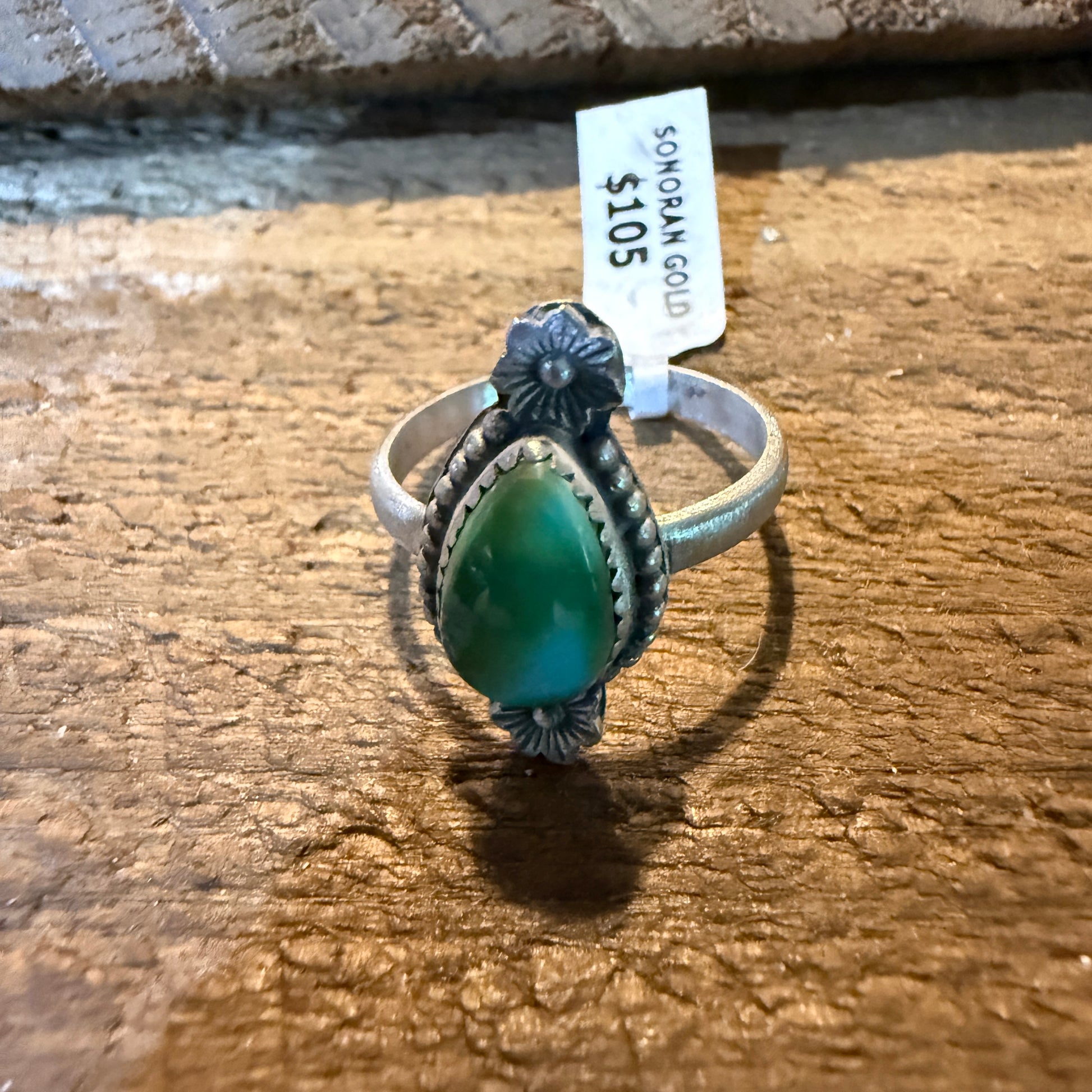 Mohave Style Sonoran Gold Turquoise Gemstone Adjustable Ring Sterling Silver Wild West Boho
