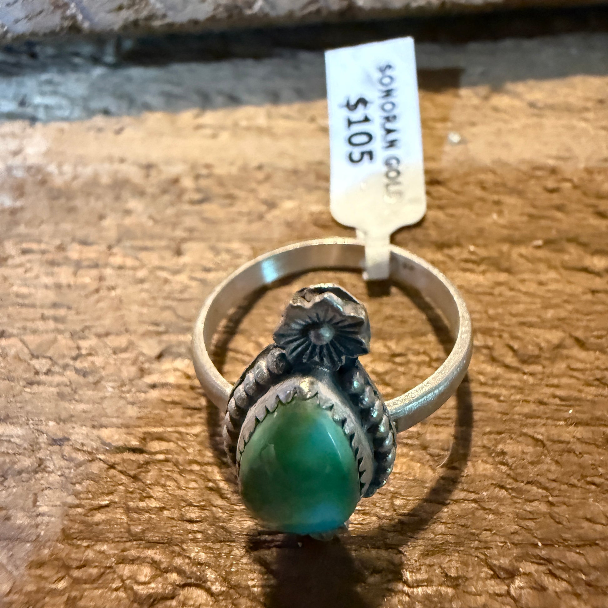 Mohave Style Sonoran Gold Turquoise Gemstone Adjustable Ring Sterling Silver Wild West Boho