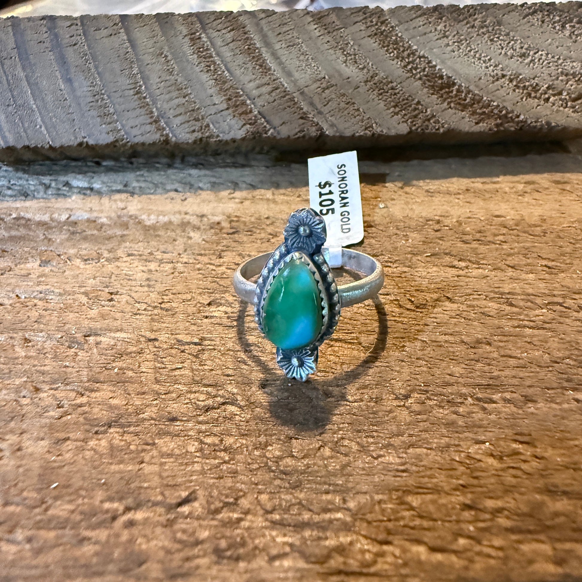Mohave Style Sonoran Gold Turquoise Gemstone Adjustable Ring Sterling Silver Wild West Boho