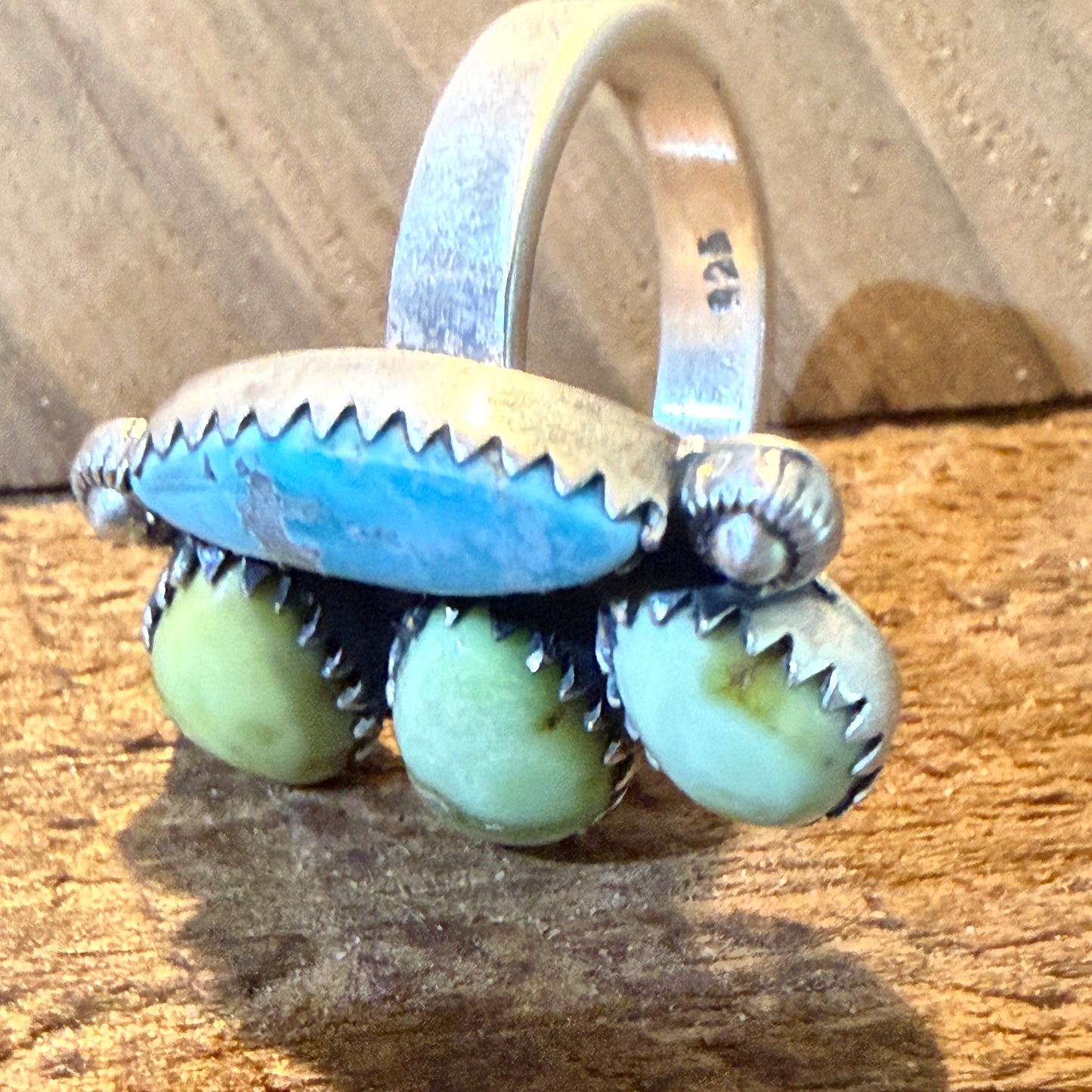 White Water and Palamino Turquoise Four Stone Adjustable Ring Sterling Silver Wild West Boho