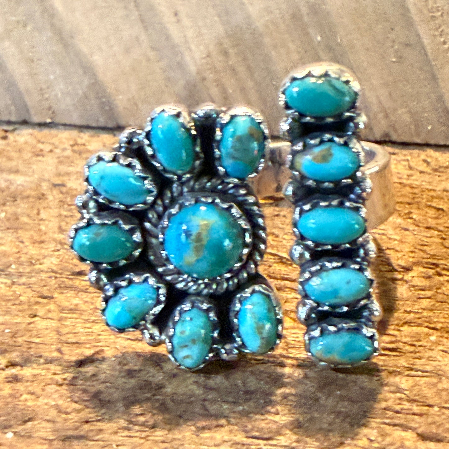 Sonoran Gold Turquoise Gemstone Cluster Ring Adjustable in Sterling Silver Wild West Boho