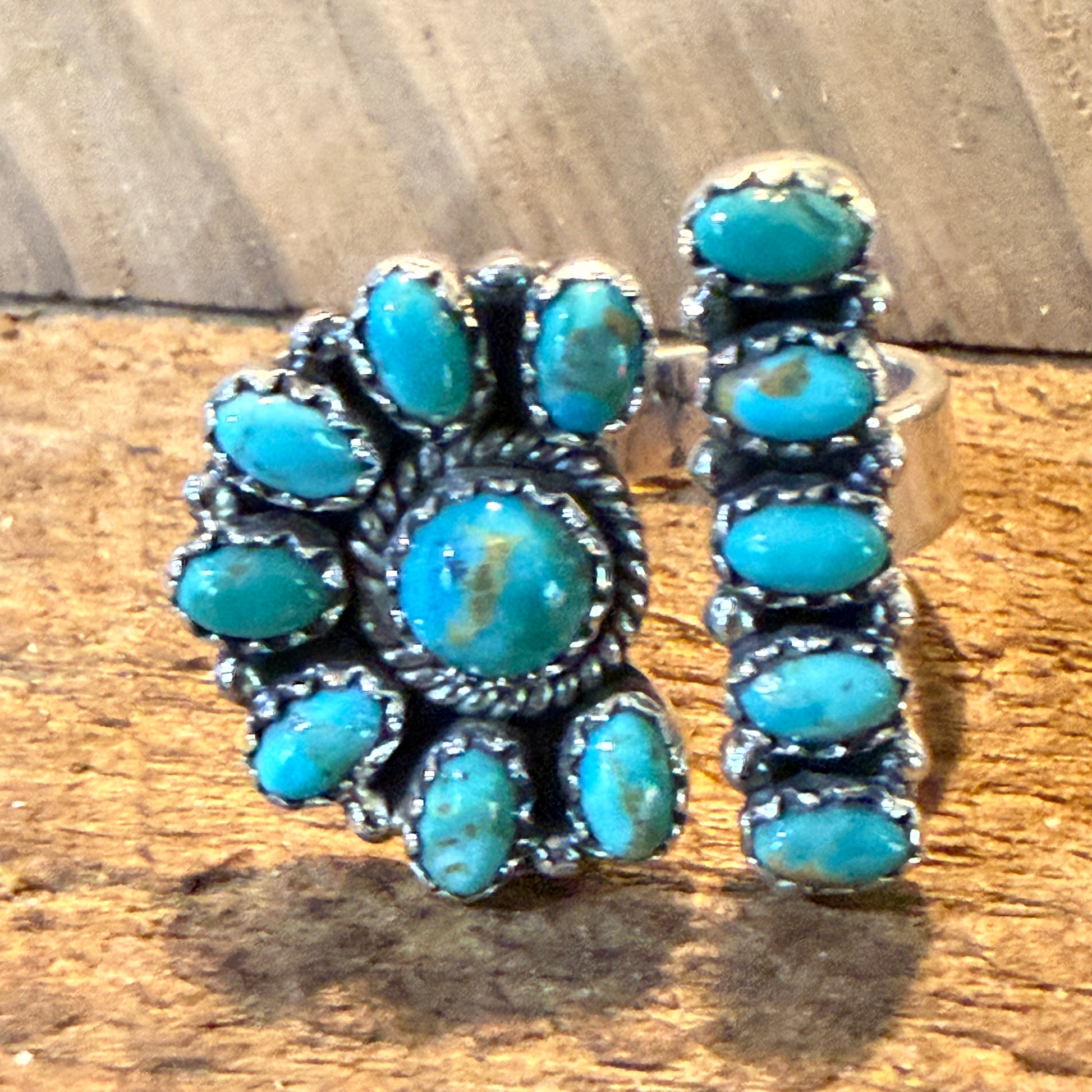 Sonoran Gold Turquoise Gemstone Cluster Ring Adjustable in Sterling Silver Wild West Boho