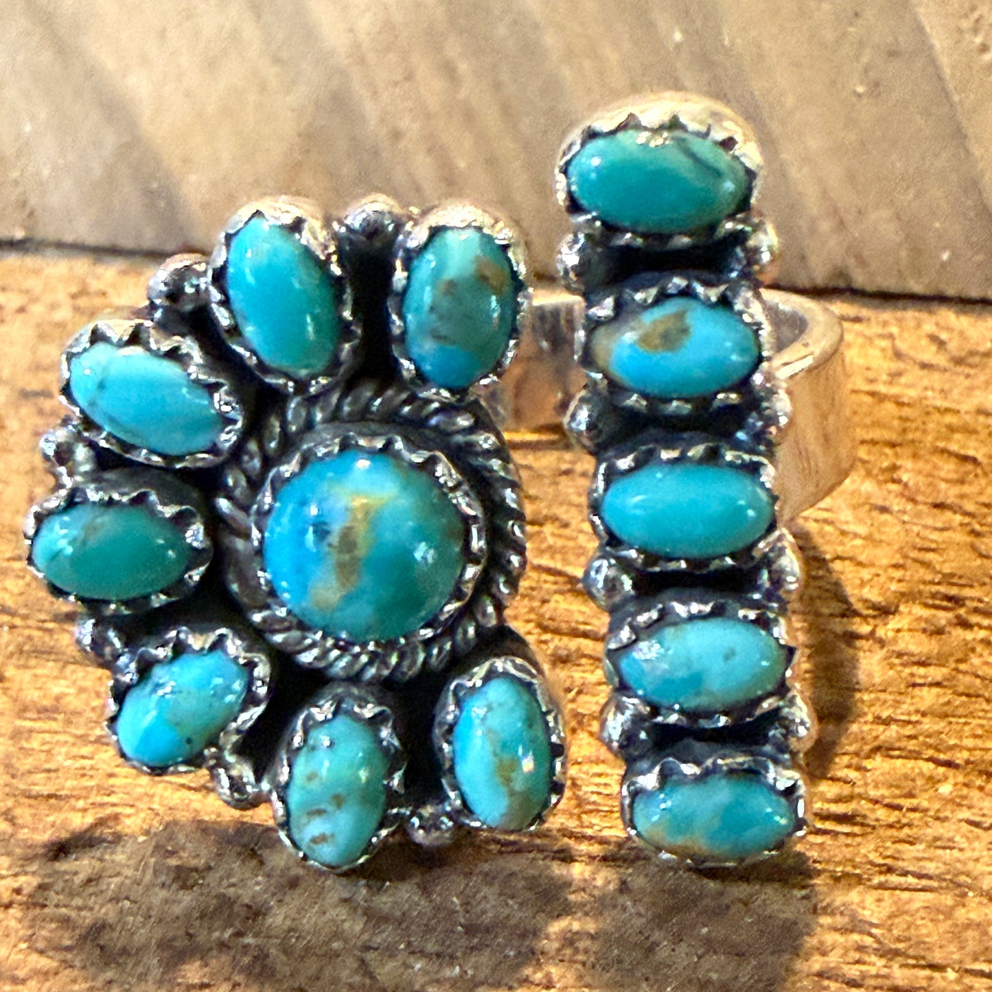 Sonoran Gold Turquoise Gemstone Cluster Ring Adjustable in Sterling Silver Wild West Boho