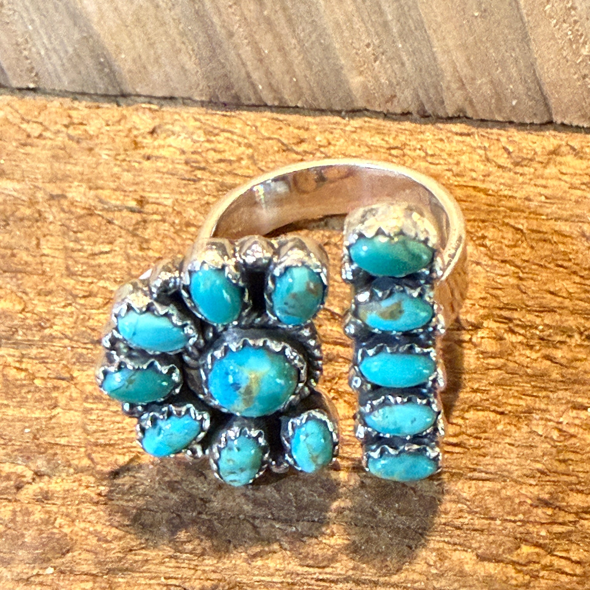 Sonoran Gold Turquoise Gemstone Cluster Ring Adjustable in Sterling Silver Wild West Boho