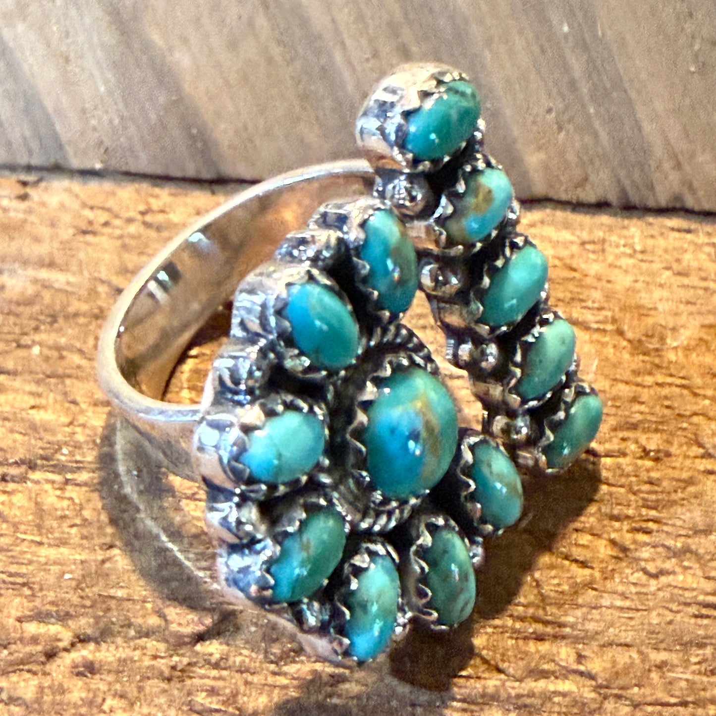 Sonoran Gold Turquoise Gemstone Cluster Ring Adjustable in Sterling Silver Wild West Boho