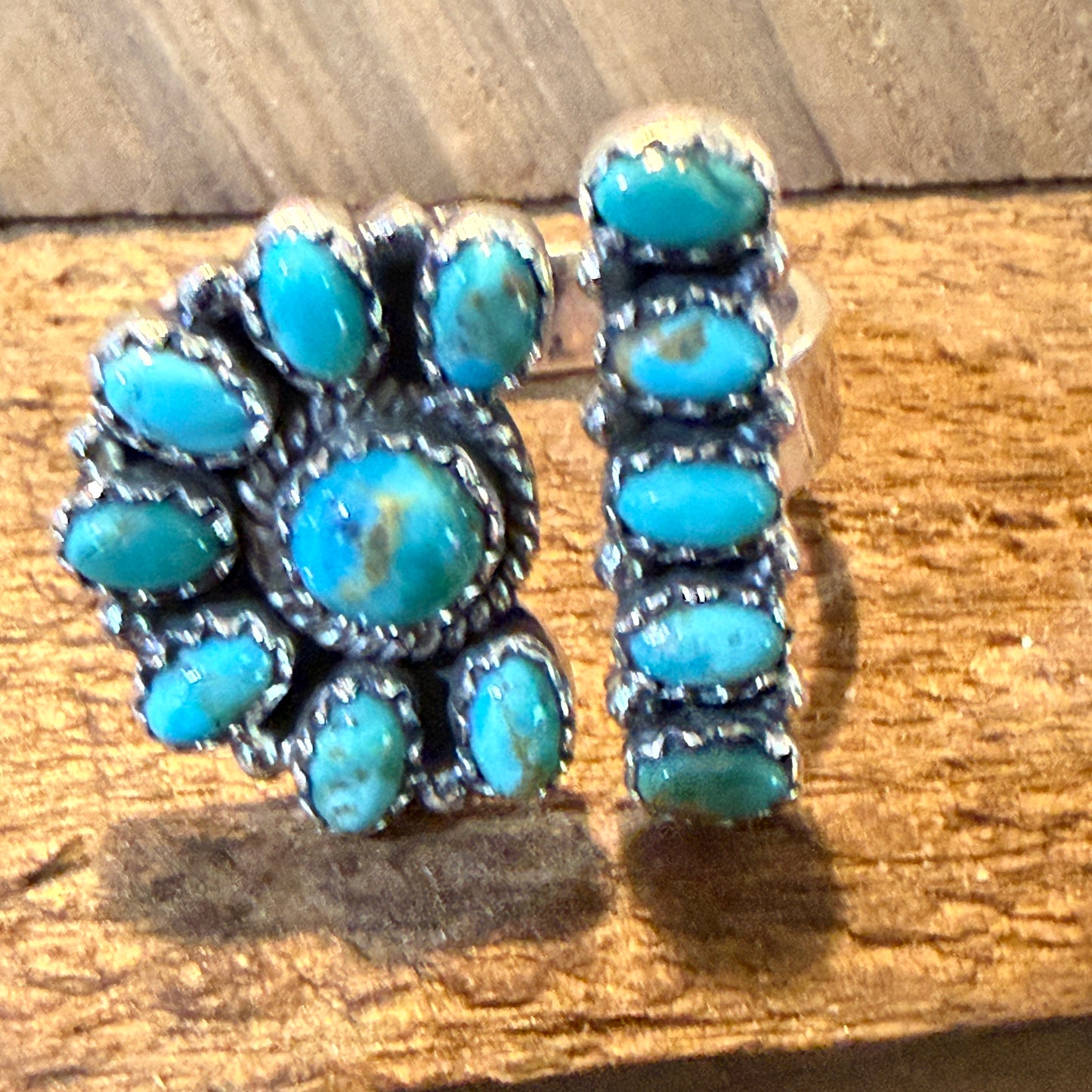Sonoran Gold Turquoise Gemstone Cluster Ring Adjustable in Sterling Silver Wild West Boho