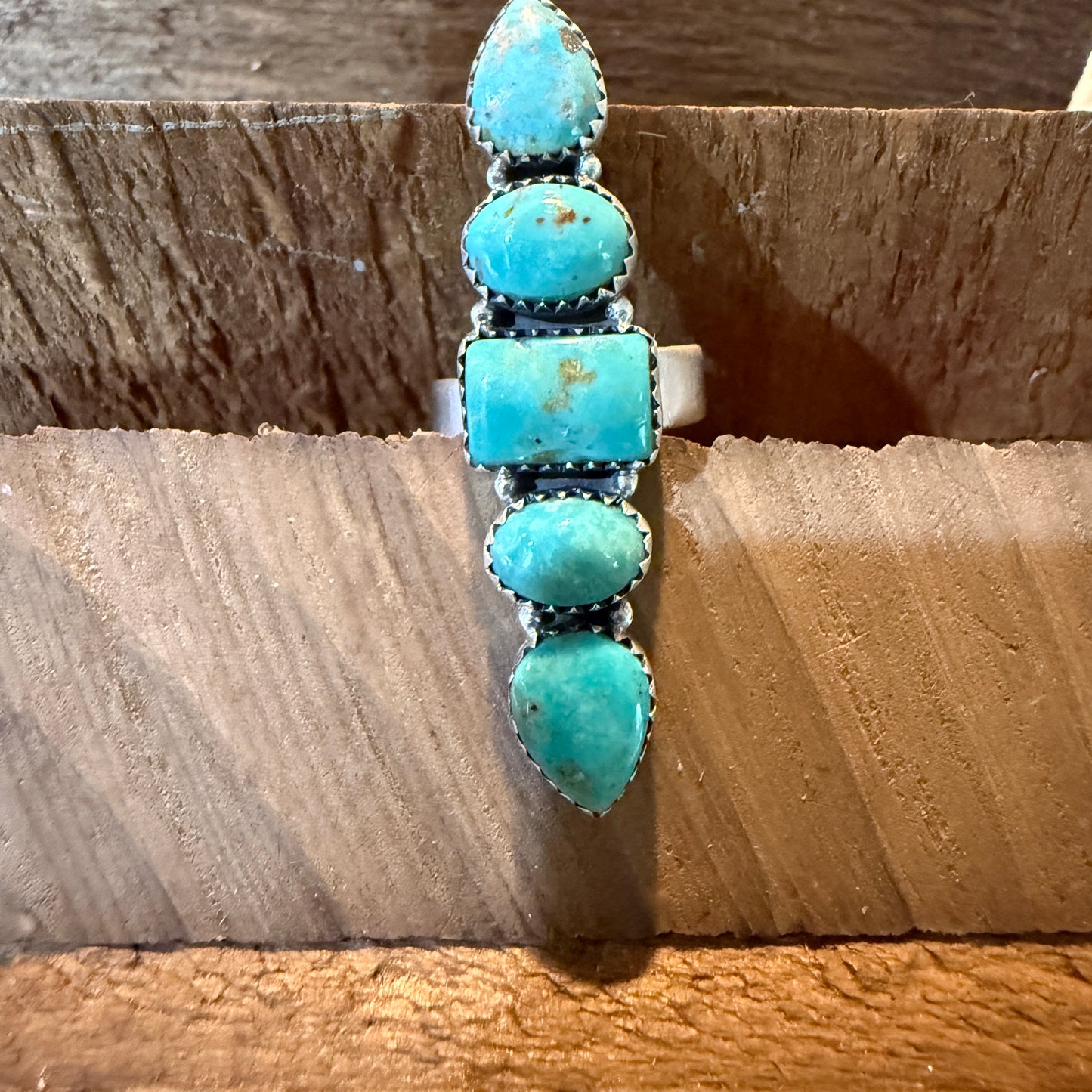 Pilot Mountain Turquoise Five Stone Adjustable Ring Sterling Silver Wild West Boho