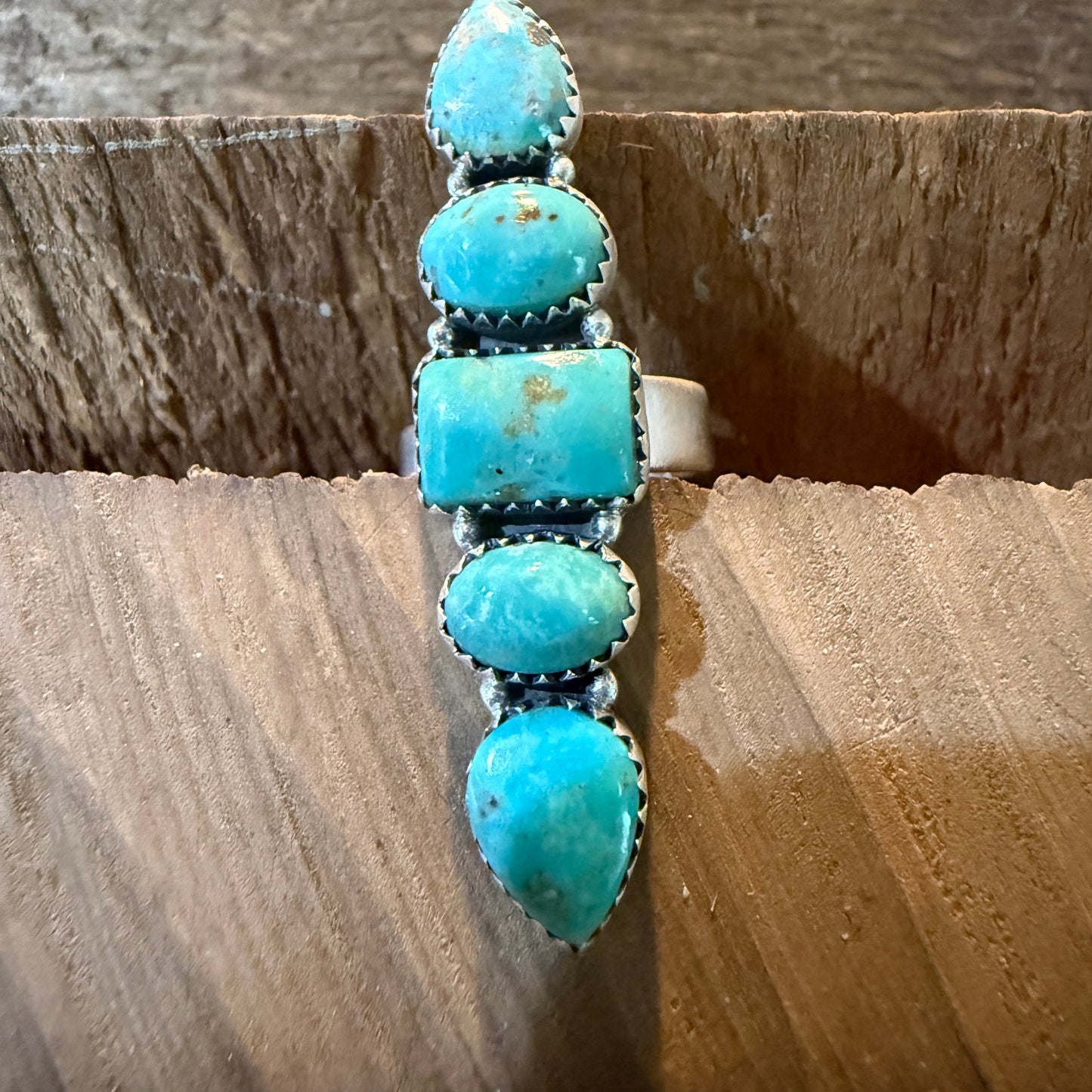 Pilot Mountain Turquoise Five Stone Adjustable Ring Sterling Silver Wild West Boho