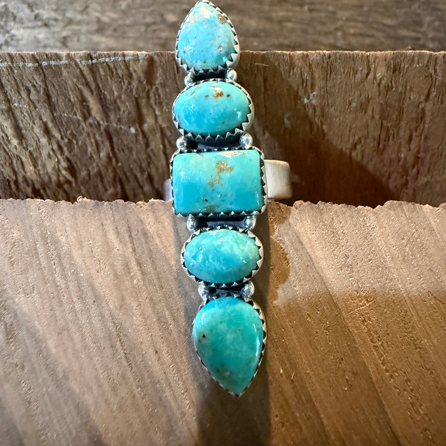 Pilot Mountain Turquoise Five Stone Adjustable Ring Sterling Silver Wild West Boho