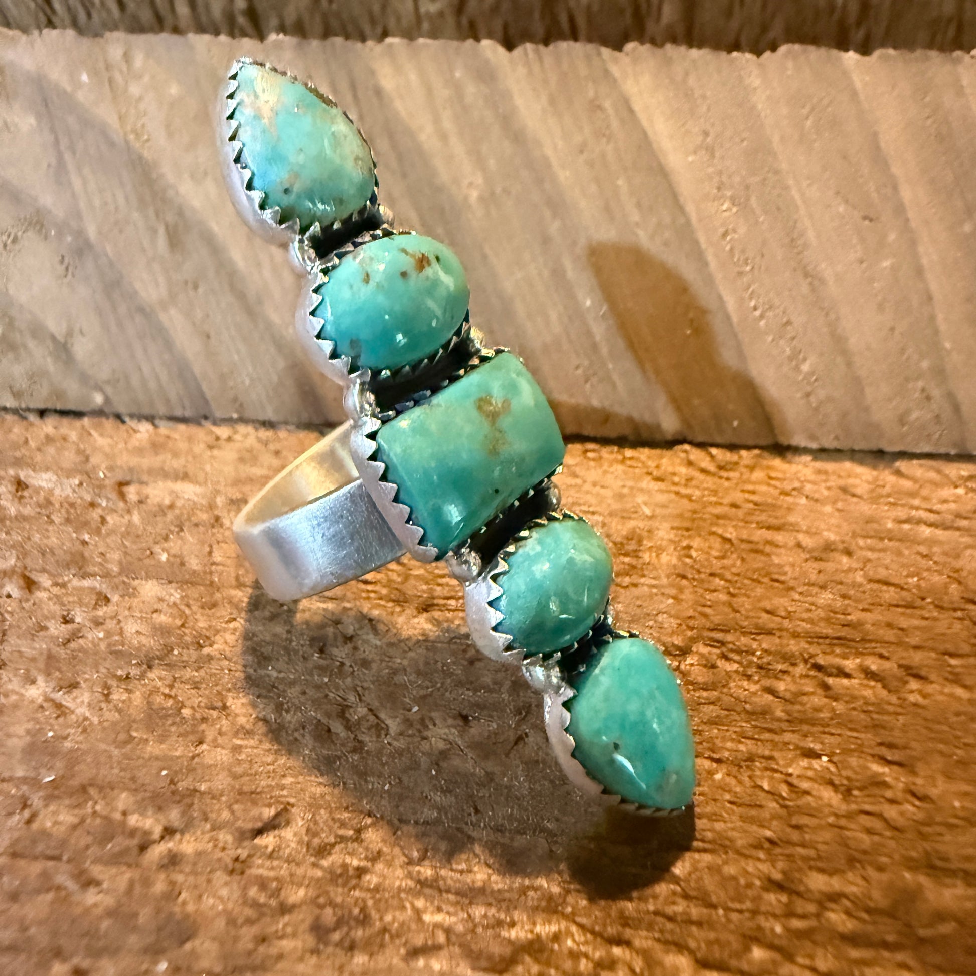 Pilot Mountain Turquoise Five Stone Adjustable Ring Sterling Silver Wild West Boho