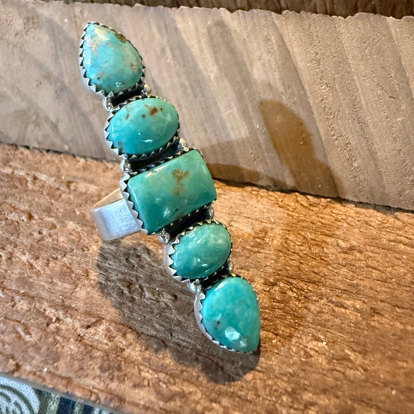 Pilot Mountain Turquoise Five Stone Adjustable Ring Sterling Silver Wild West Boho