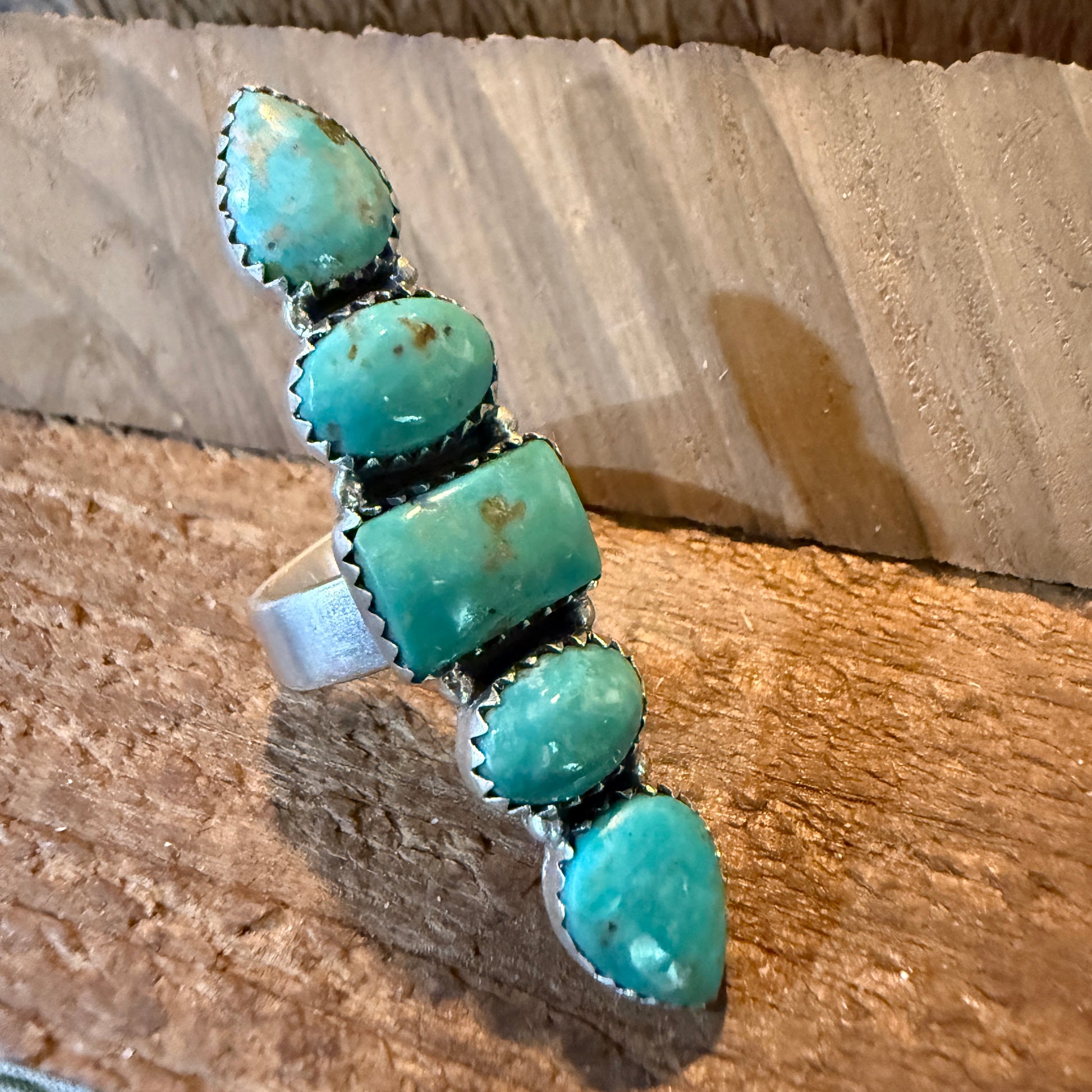 Pilot Mountain Turquoise Five Stone Adjustable Ring Sterling Silver Wild West Boho
