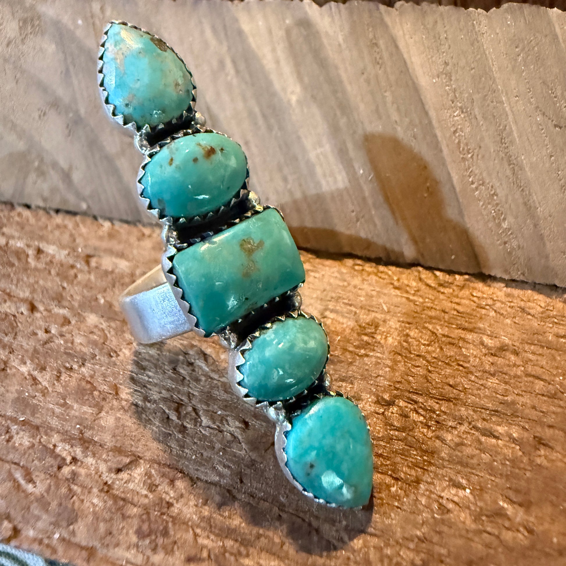 Pilot Mountain Turquoise Five Stone Adjustable Ring Sterling Silver Wild West Boho