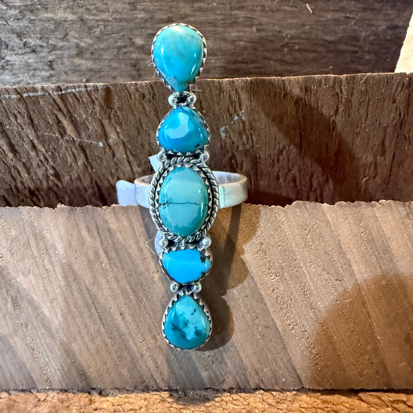 Pilot Mountain Turquoise Adjustable Gemstone Sterling Silver Statement Ring Wild West Boho
