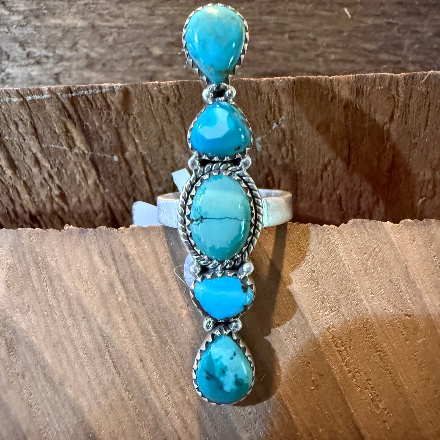 Pilot Mountain Turquoise Adjustable Gemstone Sterling Silver Statement Ring Wild West Boho