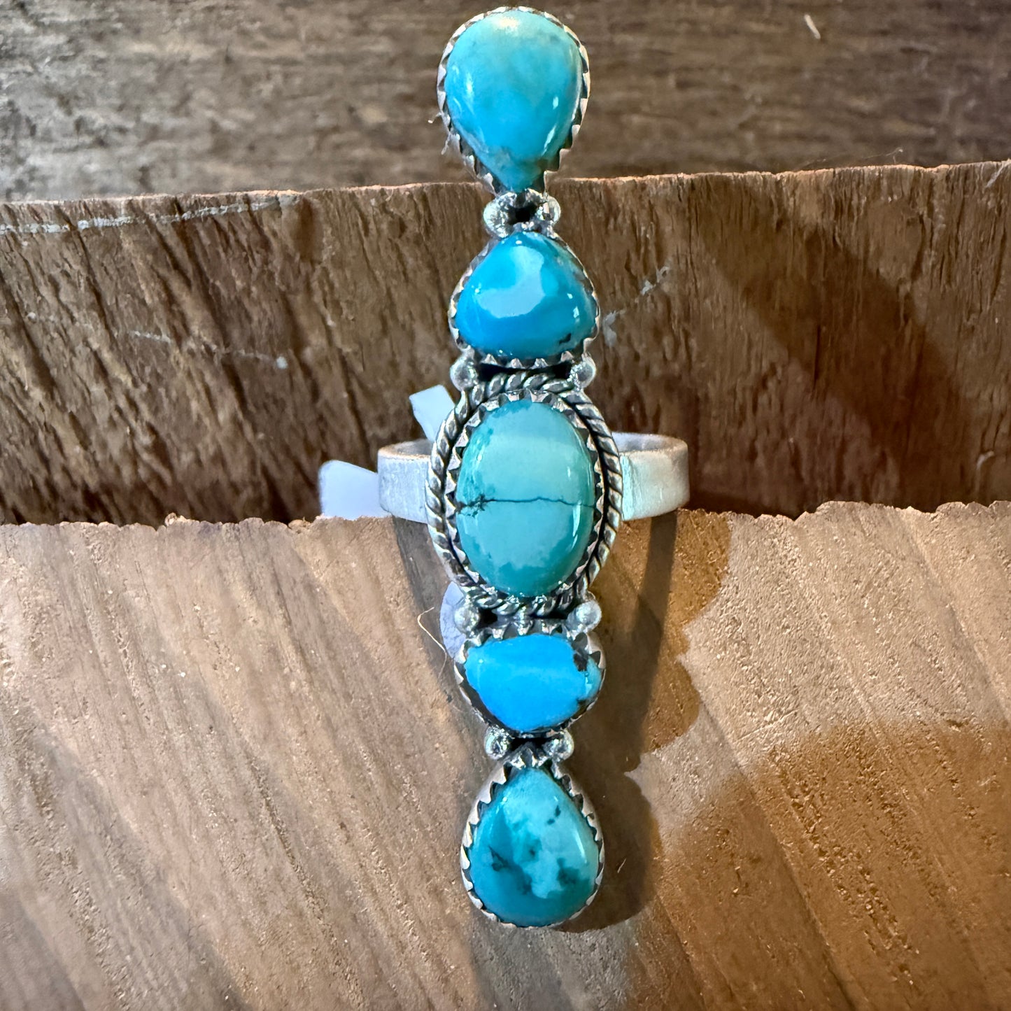 Pilot Mountain Turquoise Adjustable Gemstone Sterling Silver Statement Ring Wild West Boho