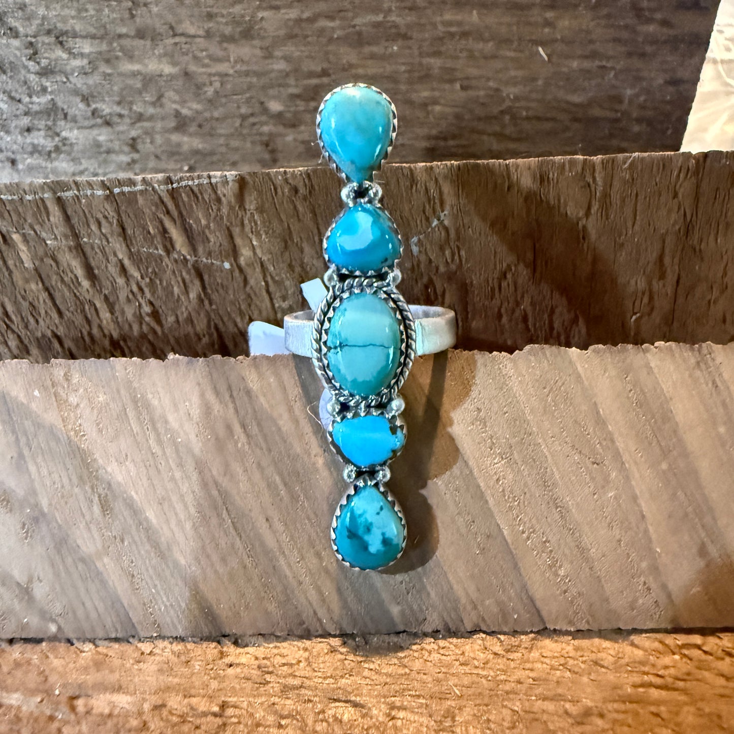 Pilot Mountain Turquoise Adjustable Gemstone Sterling Silver Statement Ring Wild West Boho
