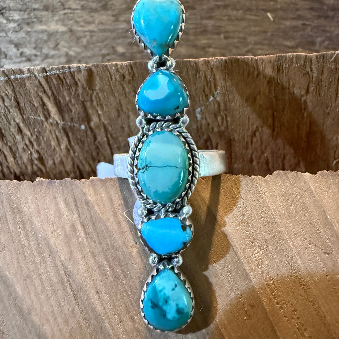 Pilot Mountain Turquoise Adjustable Gemstone Sterling Silver Statement Ring Wild West Boho