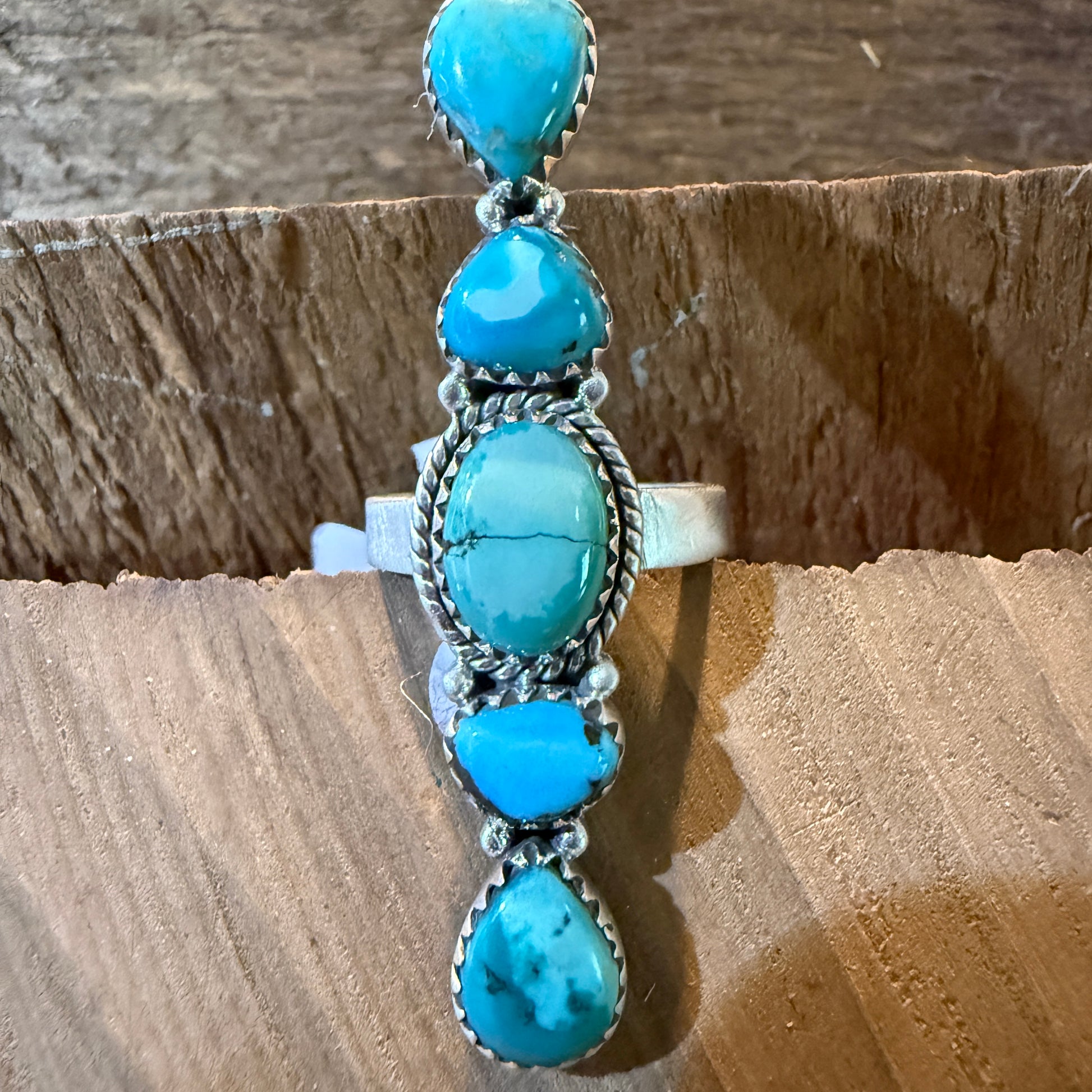 Pilot Mountain Turquoise Adjustable Gemstone Sterling Silver Statement Ring Wild West Boho