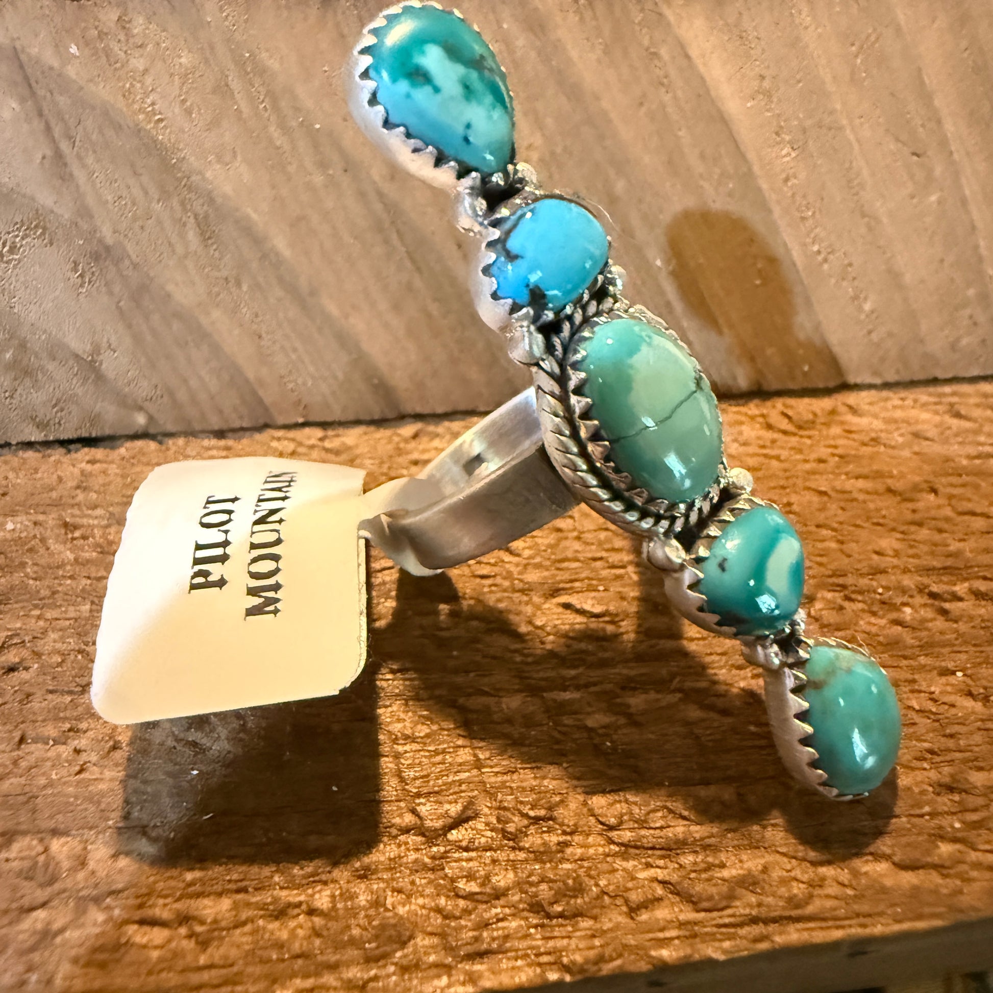 Pilot Mountain Turquoise Adjustable Gemstone Sterling Silver Statement Ring Wild West Boho