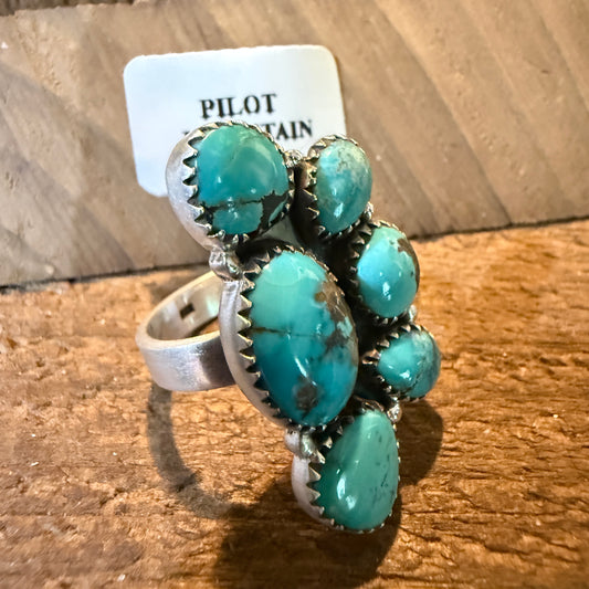 Pilot Mountain Turquoise Gemstone Adjustable Statement Ring Sterling Silver Wild West Boho