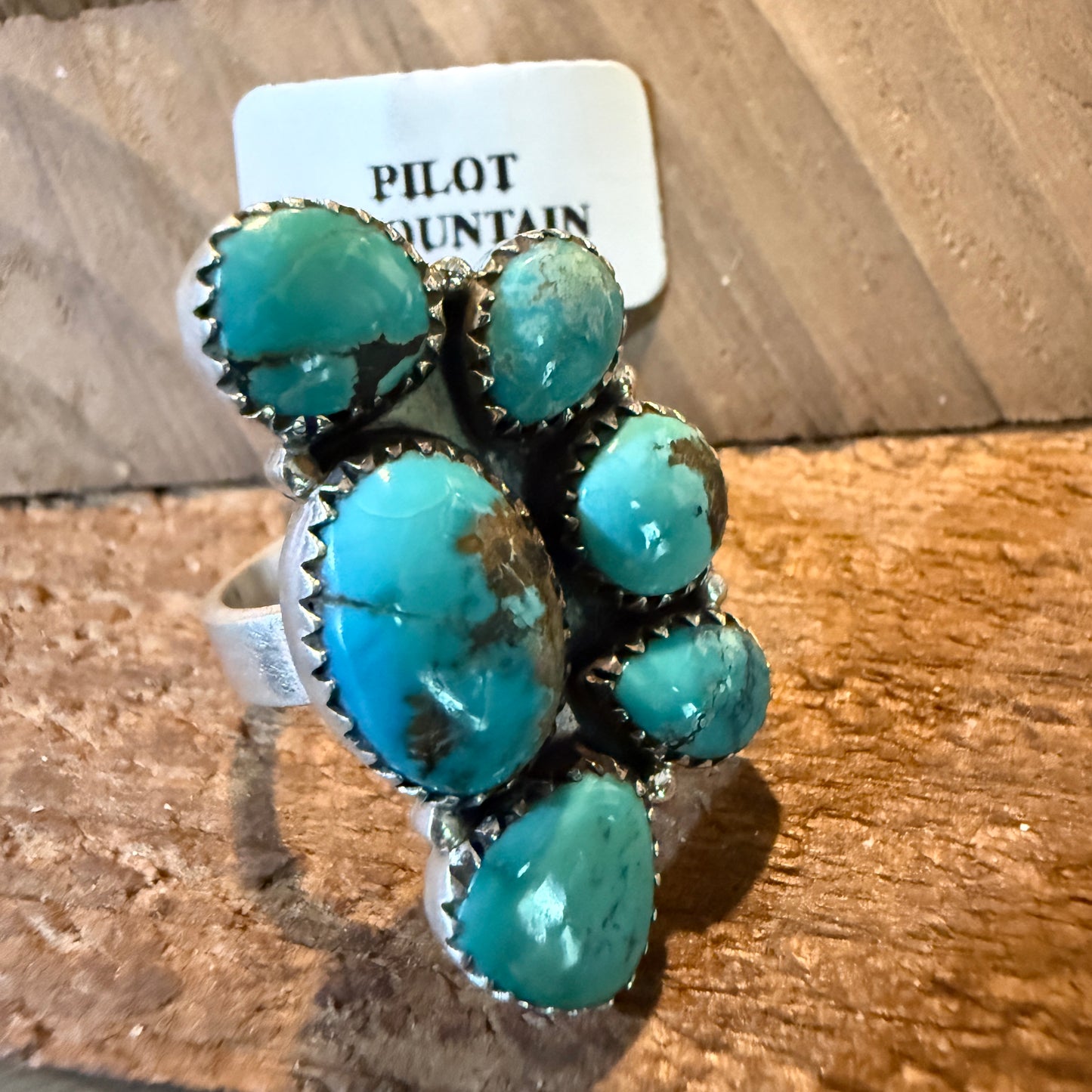 Pilot Mountain Turquoise Gemstone Adjustable Statement Ring Sterling Silver Wild West Boho