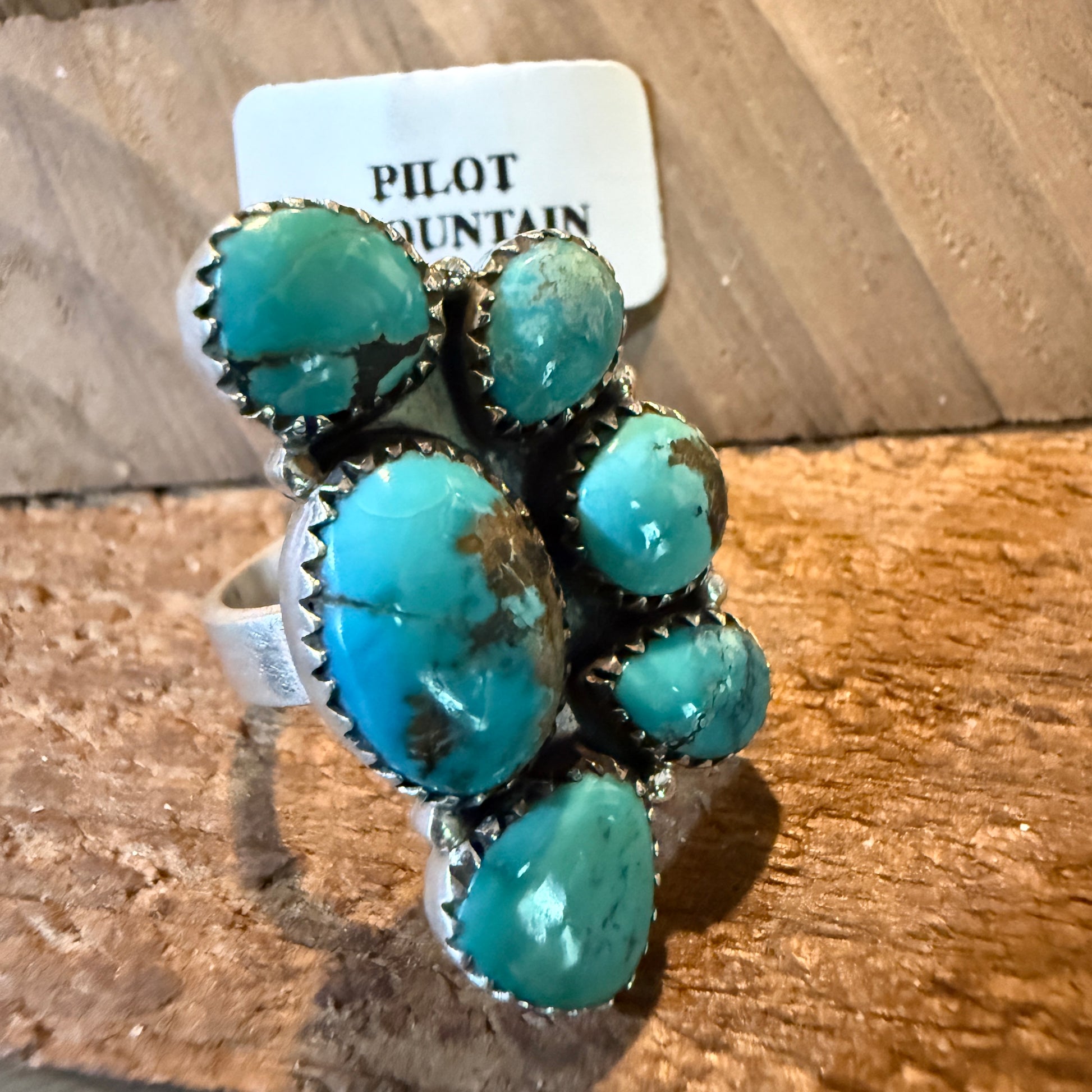 Pilot Mountain Turquoise Gemstone Adjustable Statement Ring Sterling Silver Wild West Boho