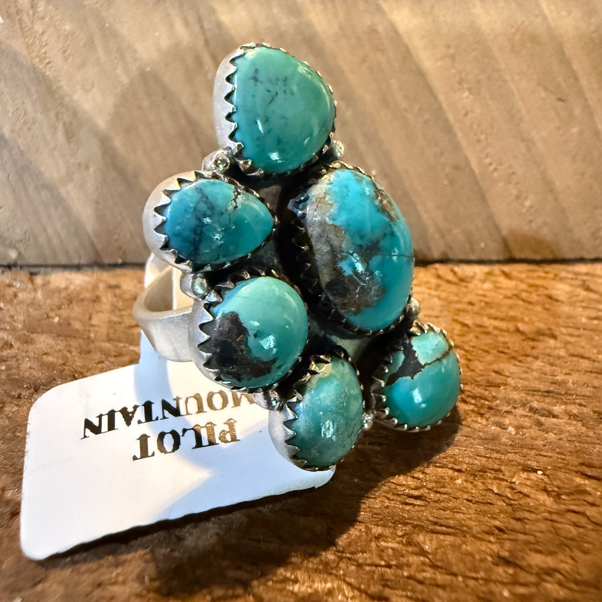 Pilot Mountain Turquoise Gemstone Adjustable Statement Ring Sterling Silver Wild West Boho