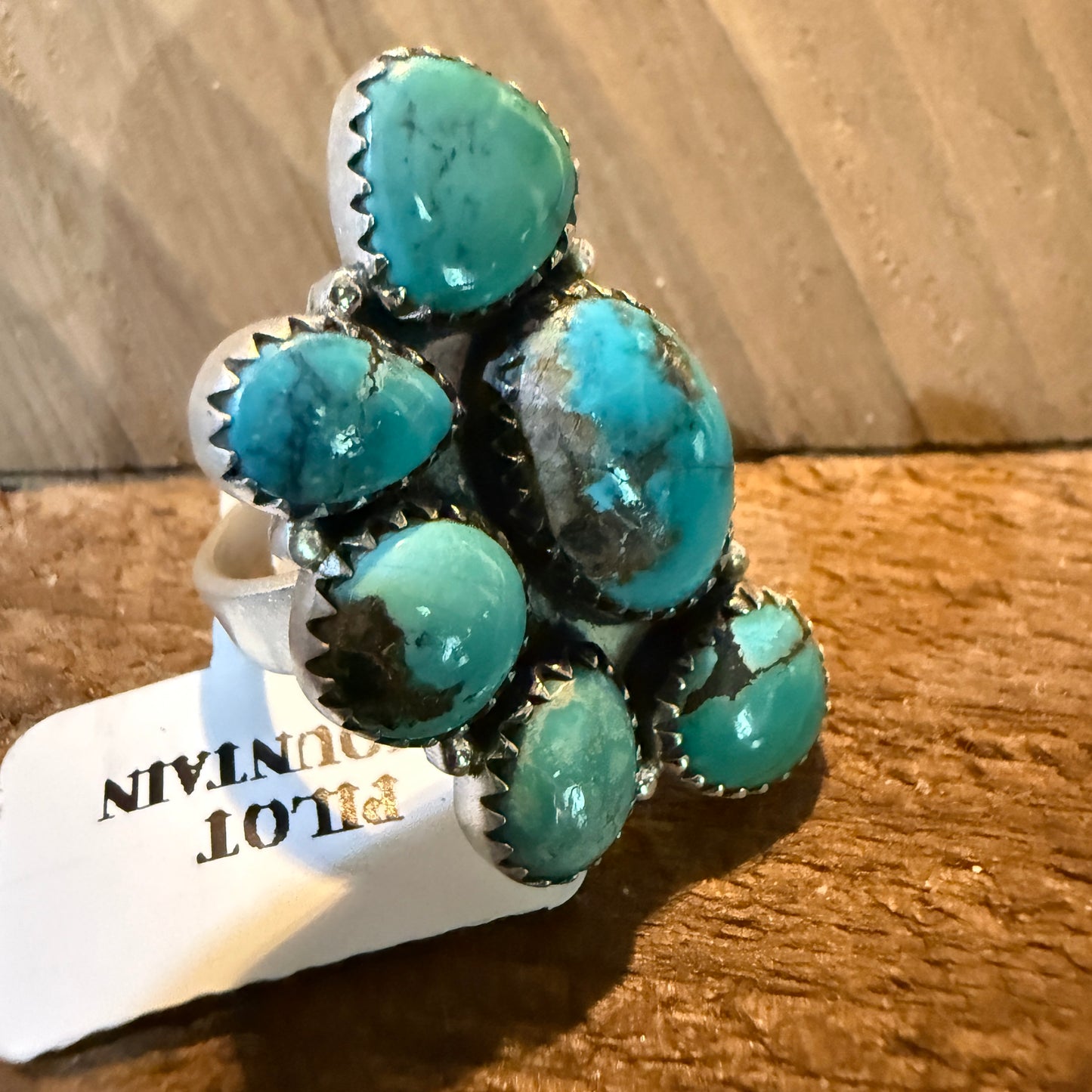 Pilot Mountain Turquoise Gemstone Adjustable Statement Ring Sterling Silver Wild West Boho