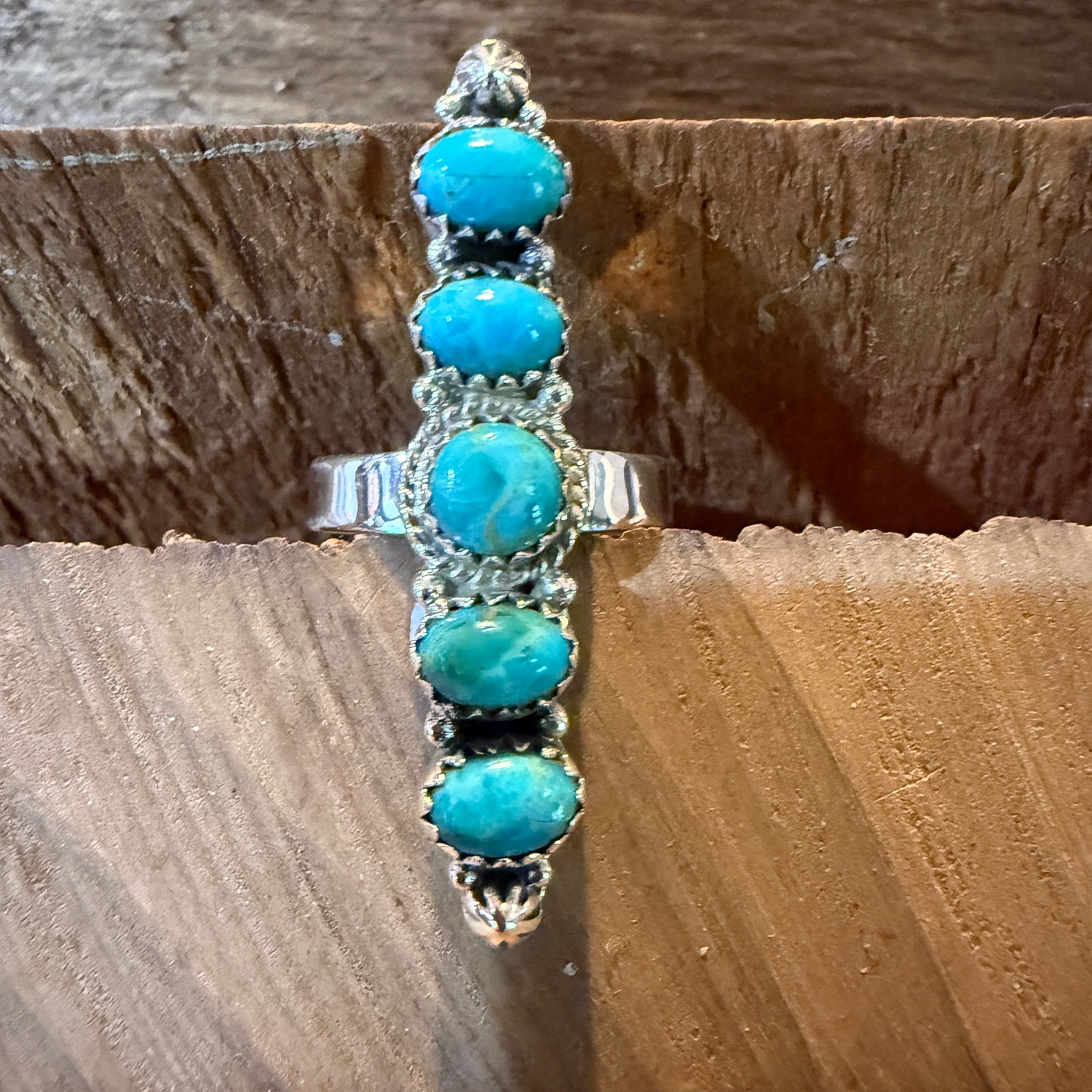 Mohave Style Pilot Mountain Turquoise Adjustable Ring Sterling Silver Wild West Boho