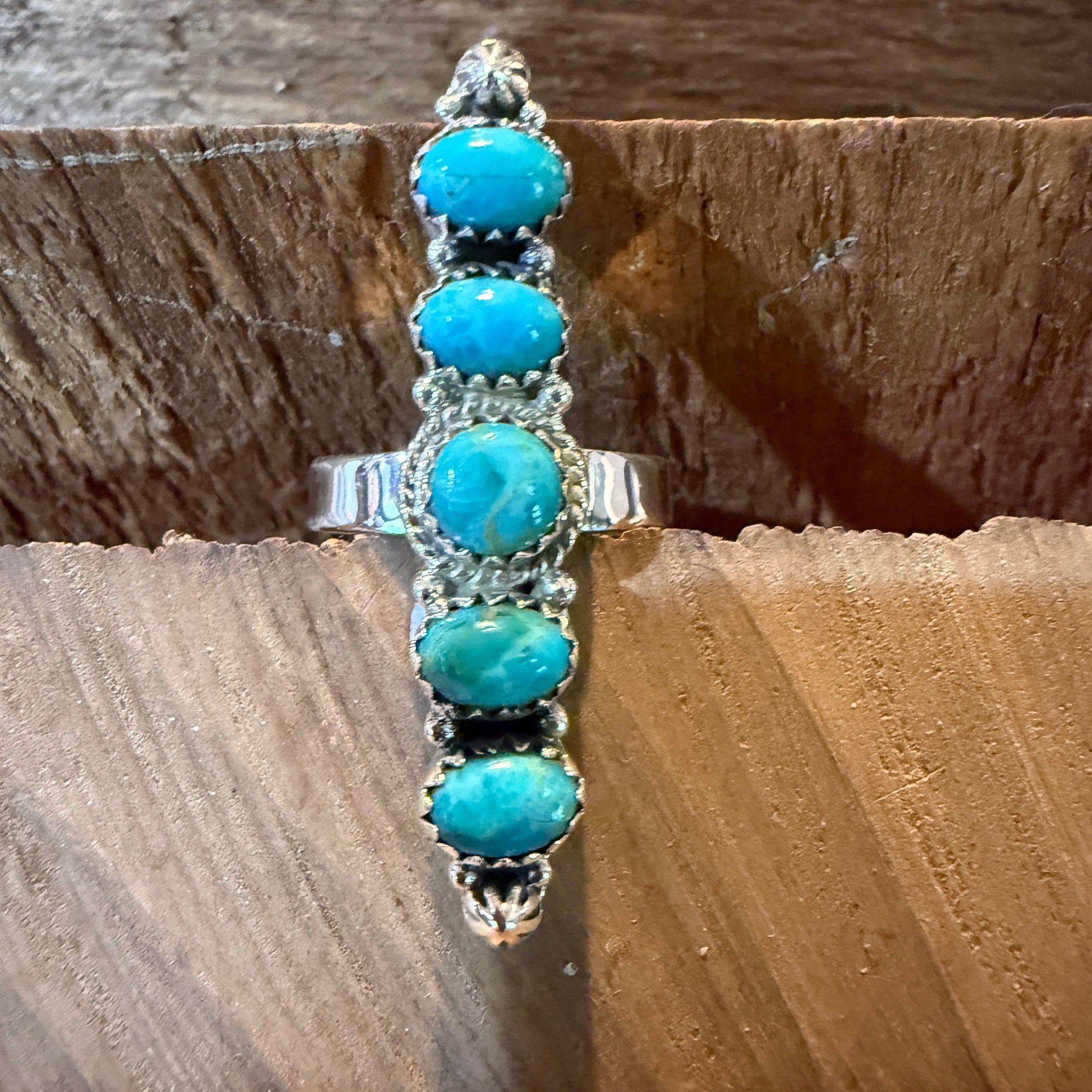 Mohave Style Pilot Mountain Turquoise Adjustable Ring Sterling Silver Wild West Boho