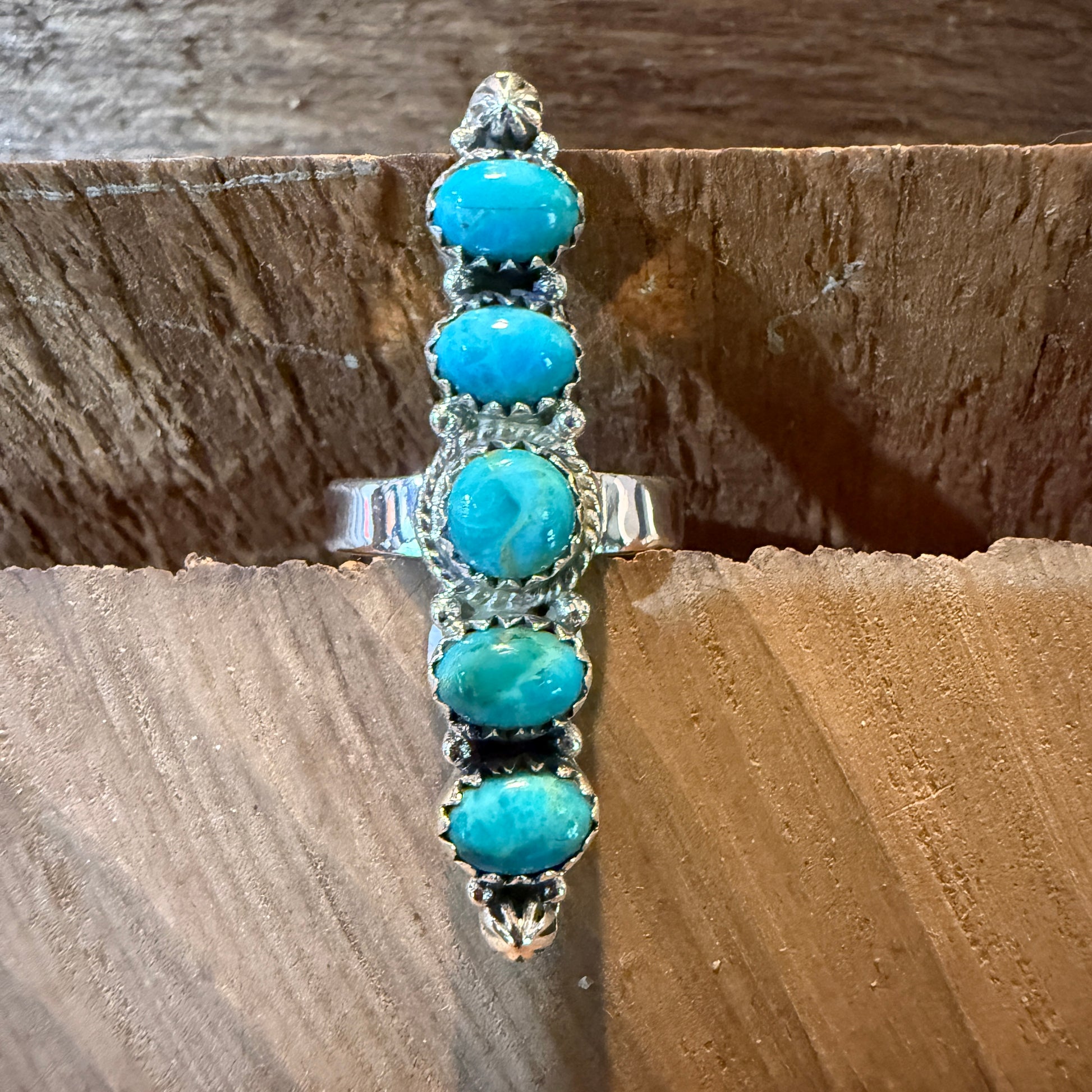 Mohave Style Pilot Mountain Turquoise Adjustable Ring Sterling Silver Wild West Boho