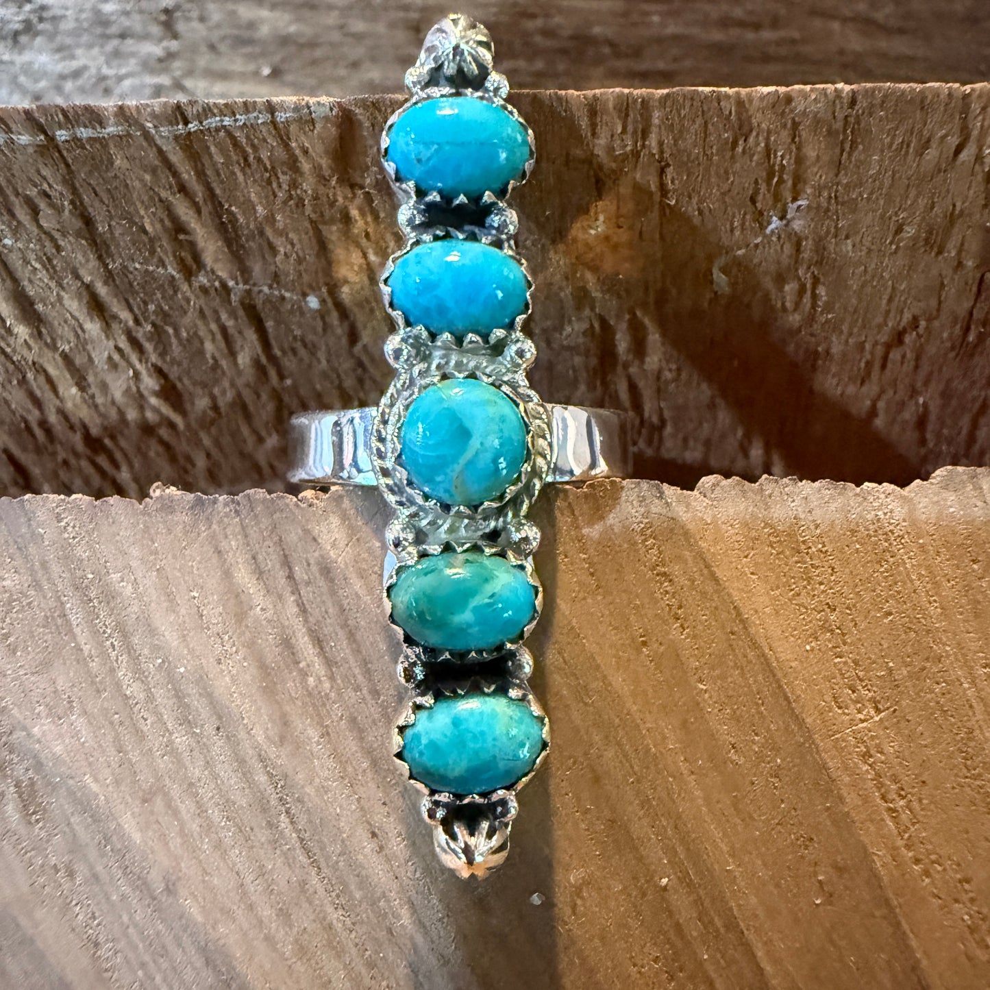 Mohave Style Pilot Mountain Turquoise Adjustable Ring Sterling Silver Wild West Boho