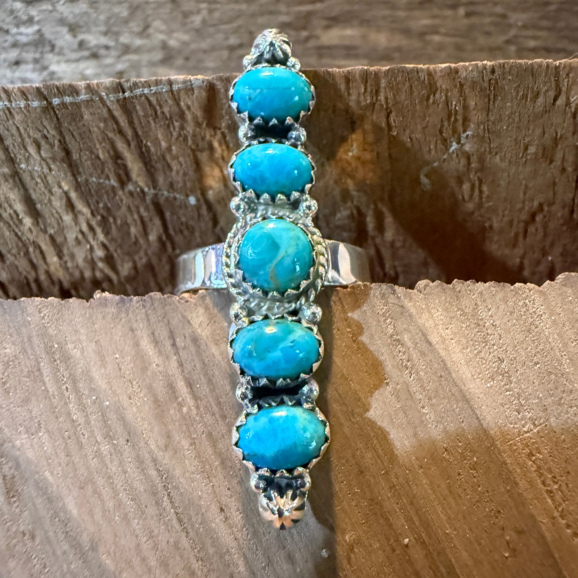 Mohave Style Pilot Mountain Turquoise Adjustable Ring Sterling Silver Wild West Boho
