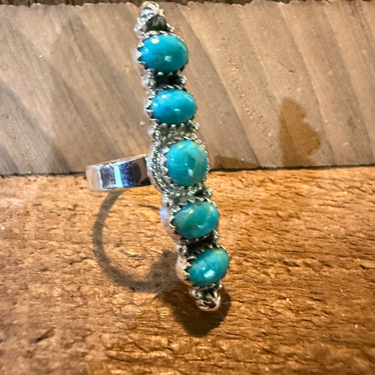 Mohave Style Pilot Mountain Turquoise Adjustable Ring Sterling Silver Wild West Boho
