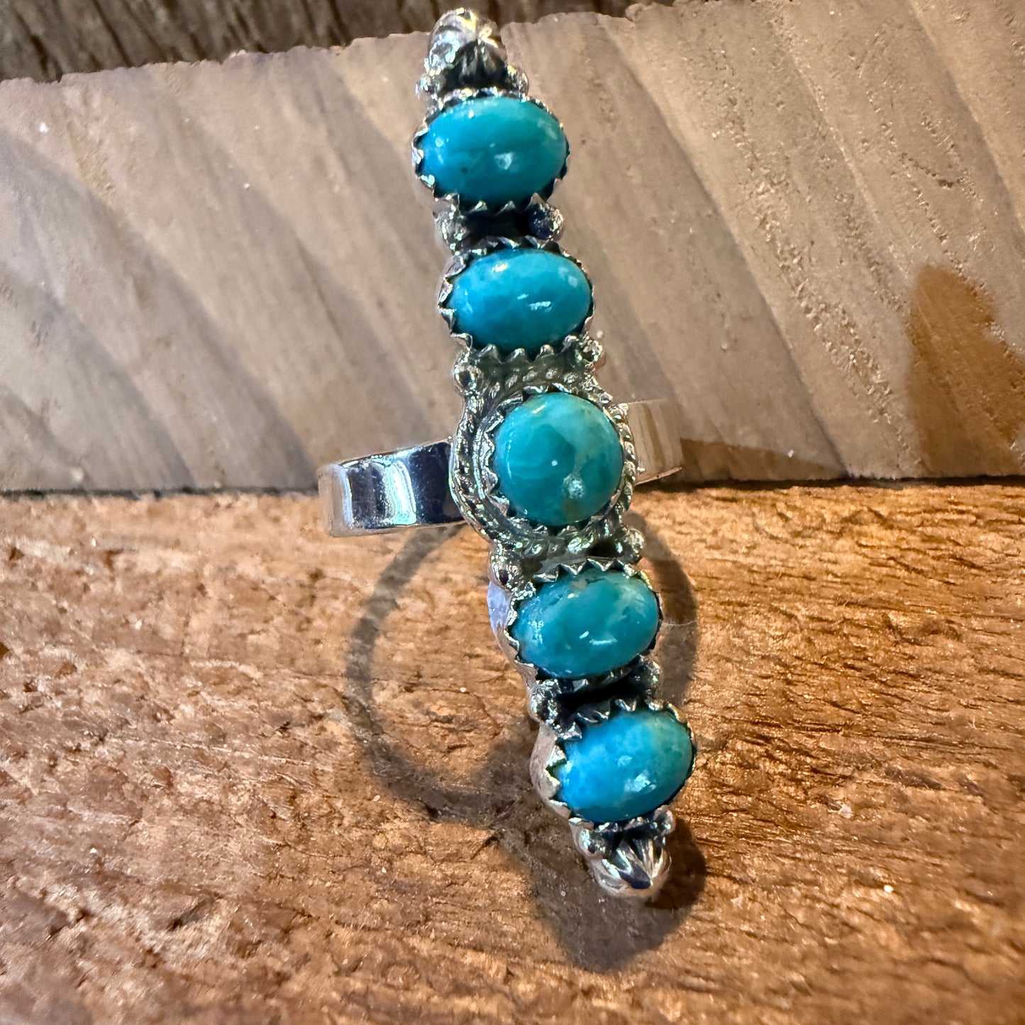Mohave Style Pilot Mountain Turquoise Adjustable Ring Sterling Silver Wild West Boho