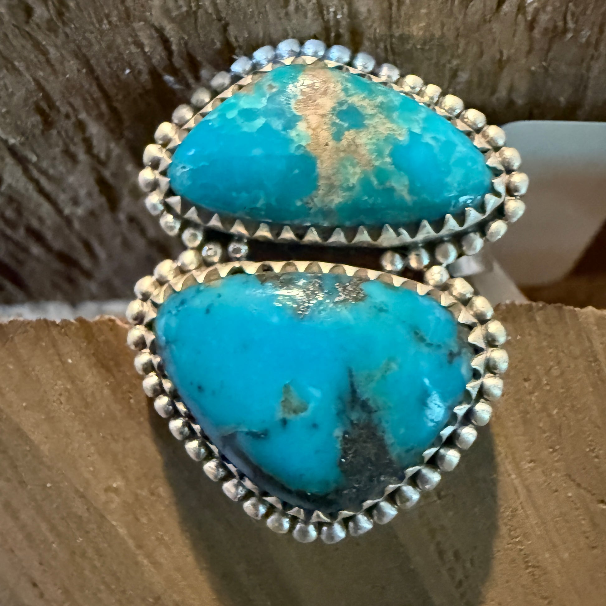 Mohave Style Pilot Mountain Turquoise Gemstone Adjustable Ring Sterling Silver Wild West Boho