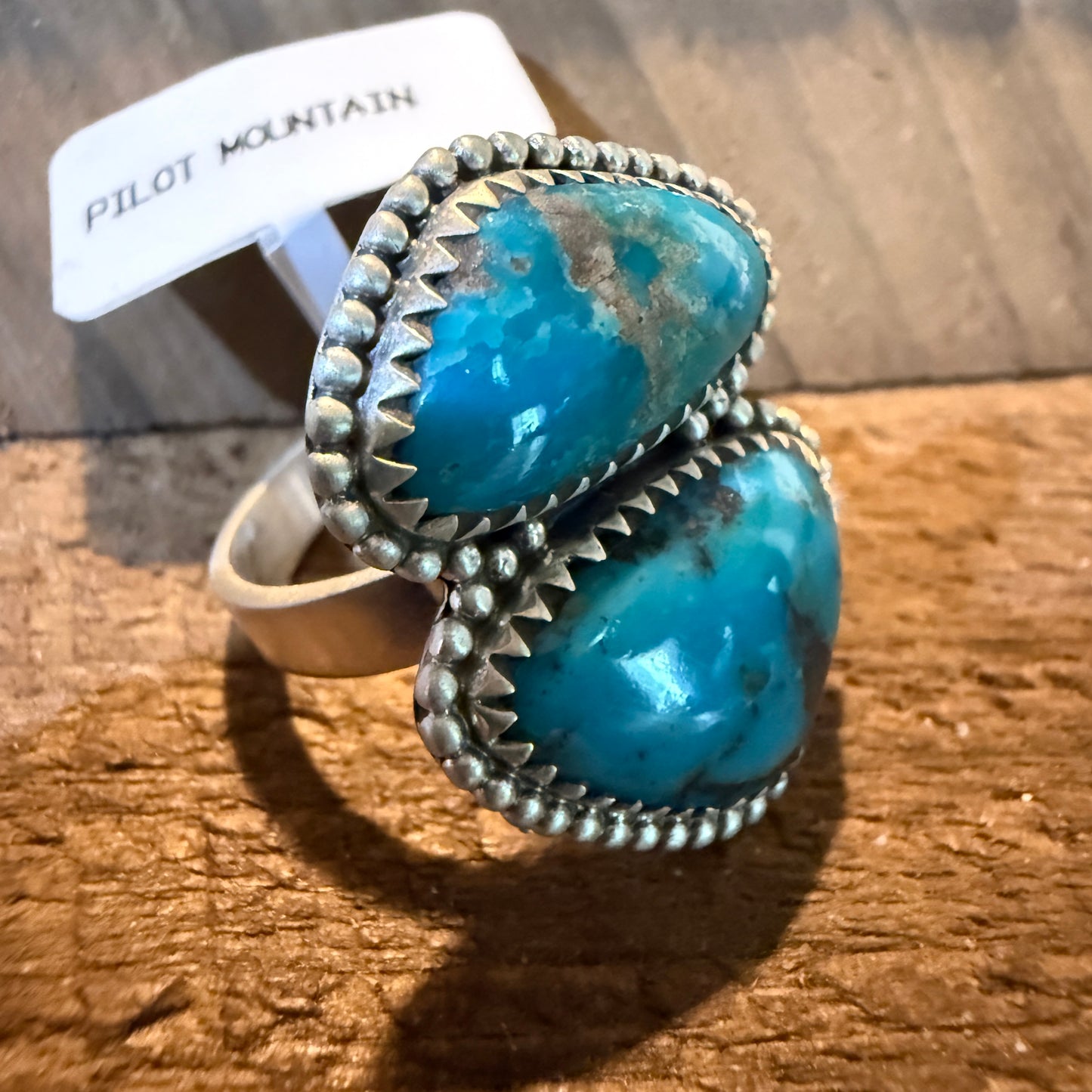 Mohave Style Pilot Mountain Turquoise Gemstone Adjustable Ring Sterling Silver Wild West Boho