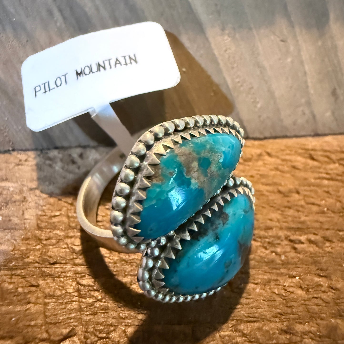 Mohave Style Pilot Mountain Turquoise Gemstone Adjustable Ring Sterling Silver Wild West Boho