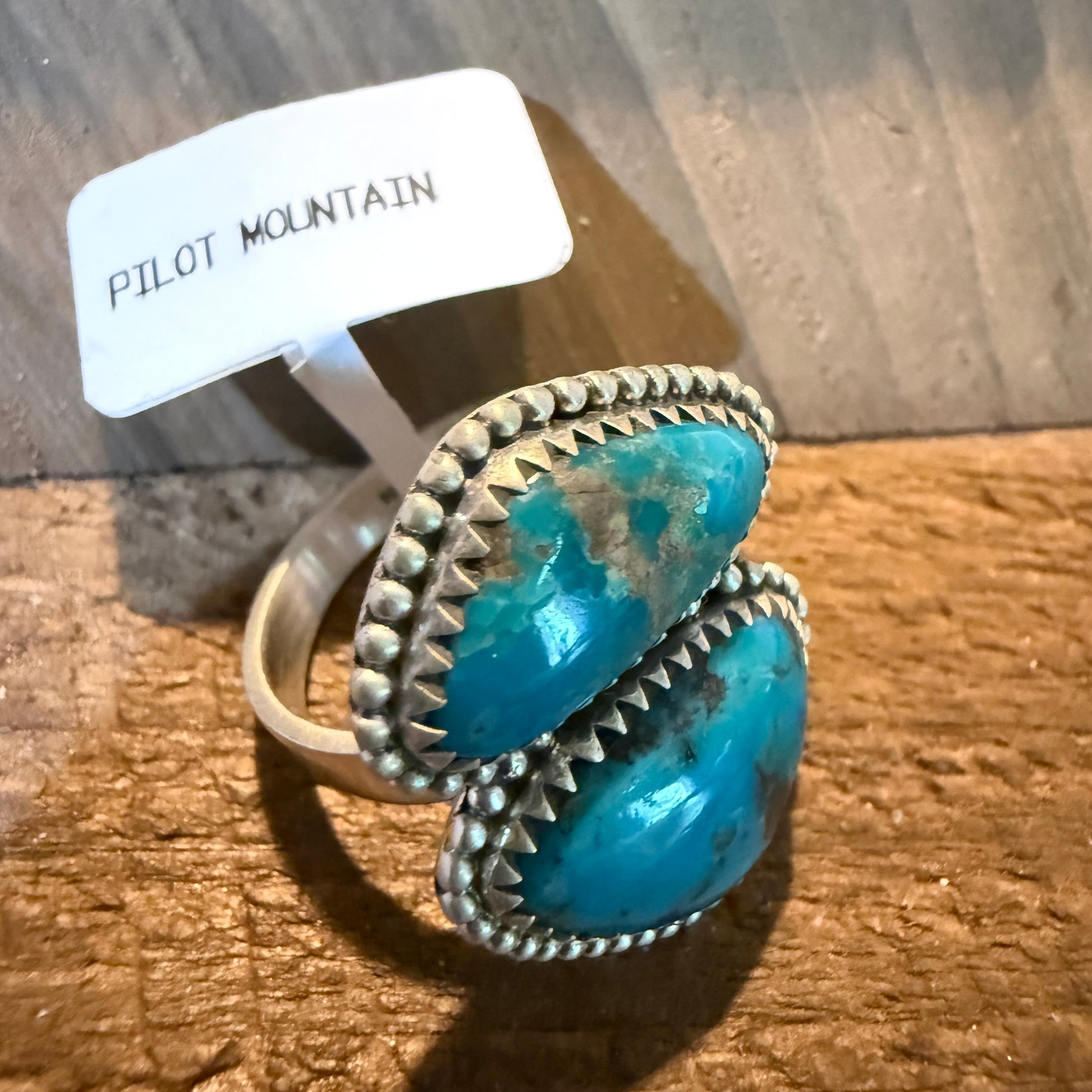 Mohave Style Pilot Mountain Turquoise Gemstone Adjustable Ring Sterling Silver Wild West Boho