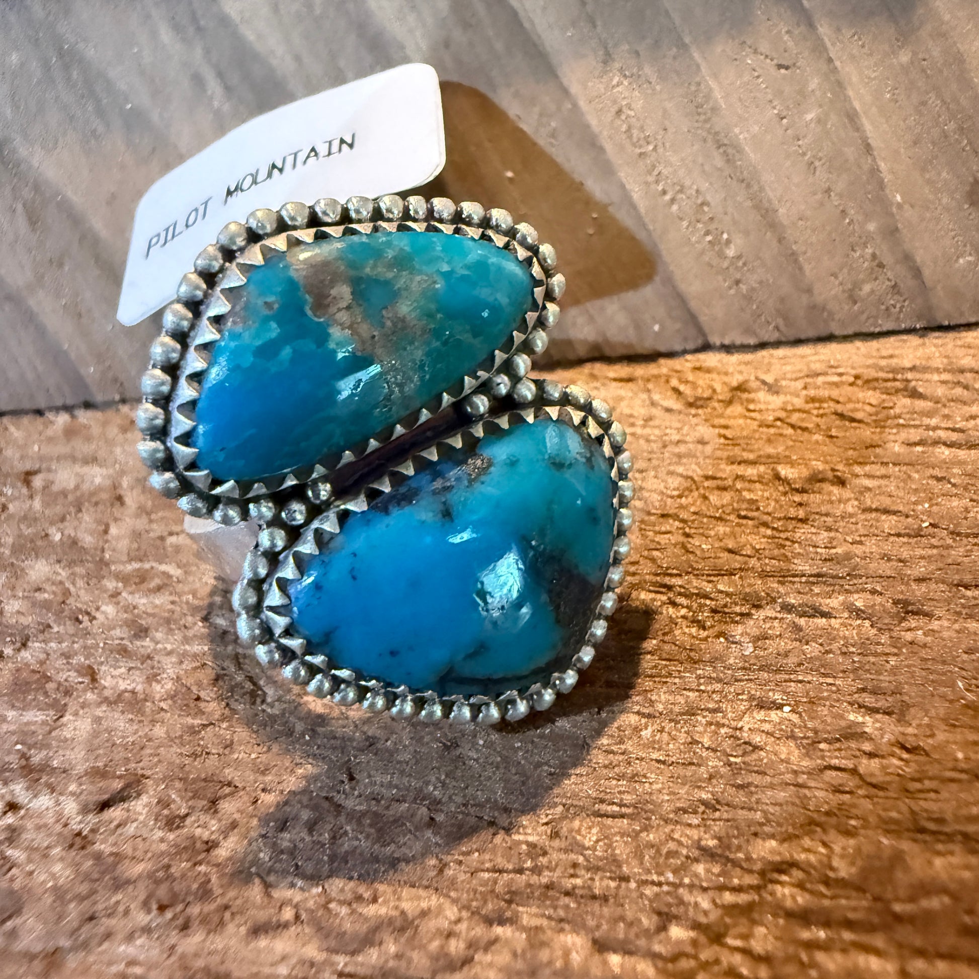 Mohave Style Pilot Mountain Turquoise Gemstone Adjustable Ring Sterling Silver Wild West Boho