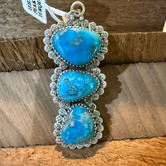Mohave Style Ithaca Peak Turquoise Gemstone Three Stone Pendant Wild West Boho