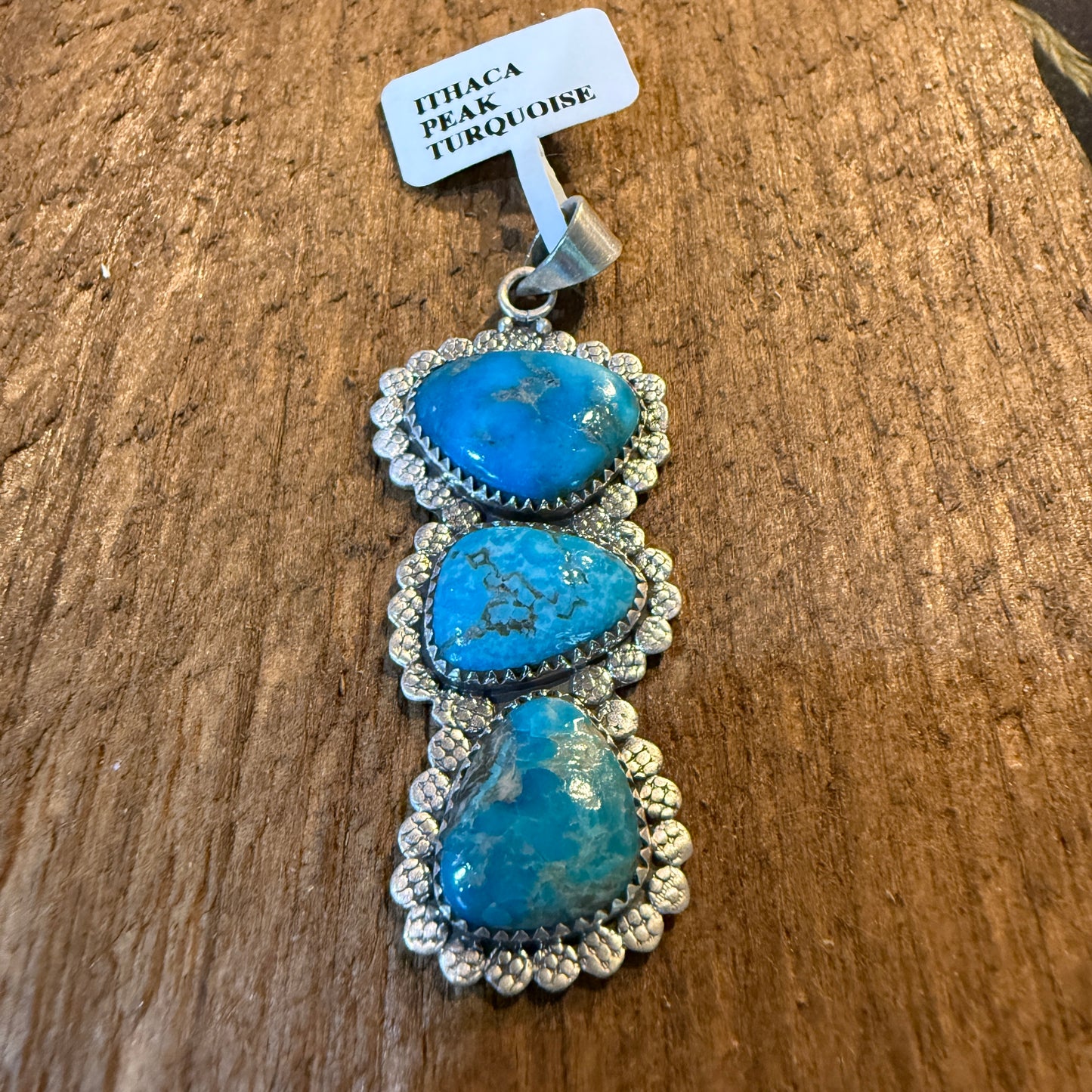 Mohave Style Ithaca Peak Turquoise Gemstone Three Stone Pendant Wild West Boho