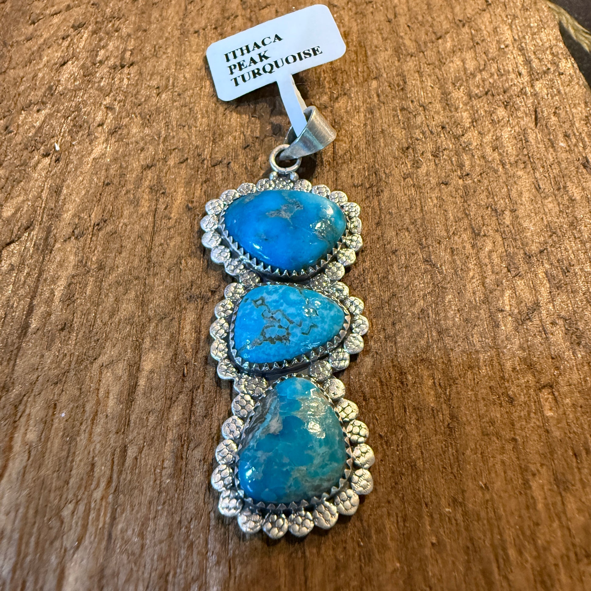 Mohave Style Ithaca Peak Turquoise Gemstone Three Stone Pendant Wild West Boho