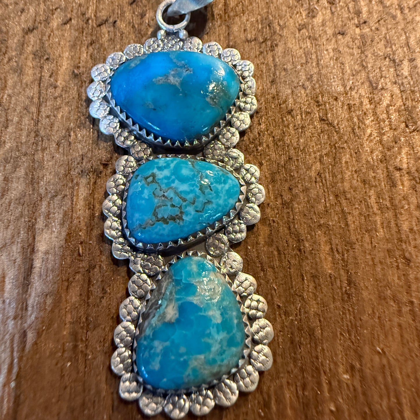 Mohave Style Ithaca Peak Turquoise Gemstone Three Stone Pendant Wild West Boho