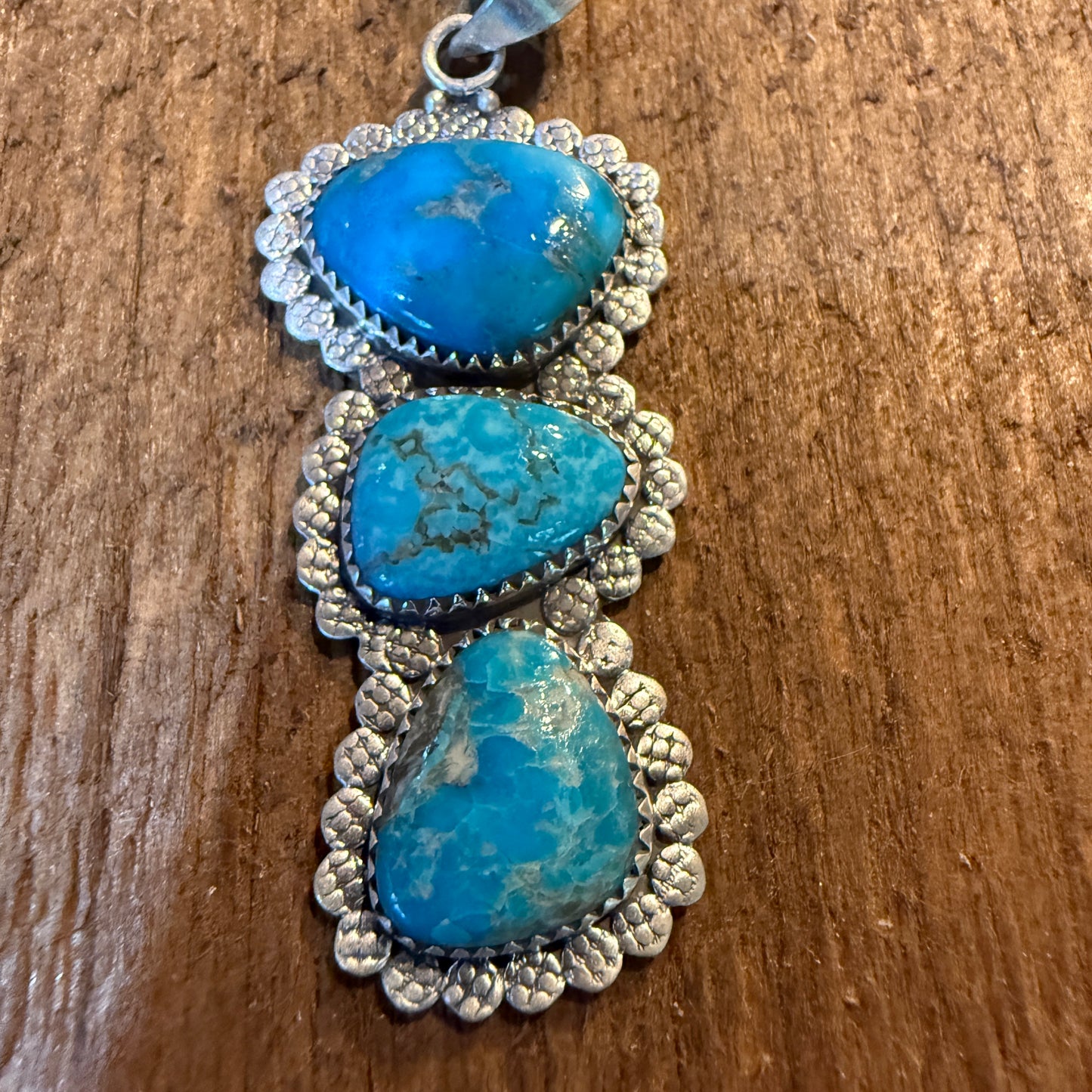 Mohave Style Ithaca Peak Turquoise Gemstone Three Stone Pendant Wild West Boho